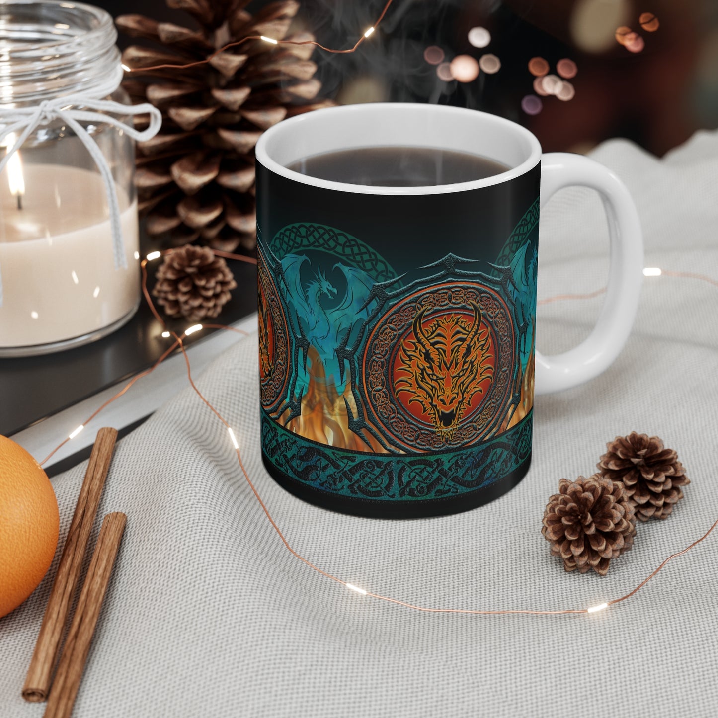 Ceramic Mug: Black; Emerald Dragons
