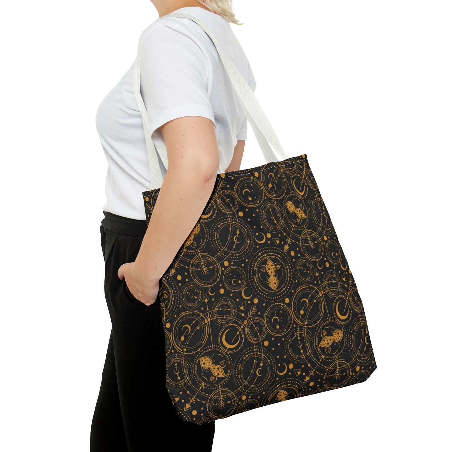 Tote Bag: large-18x18; "Cosmos" - Zodiac Gold Silhouette
