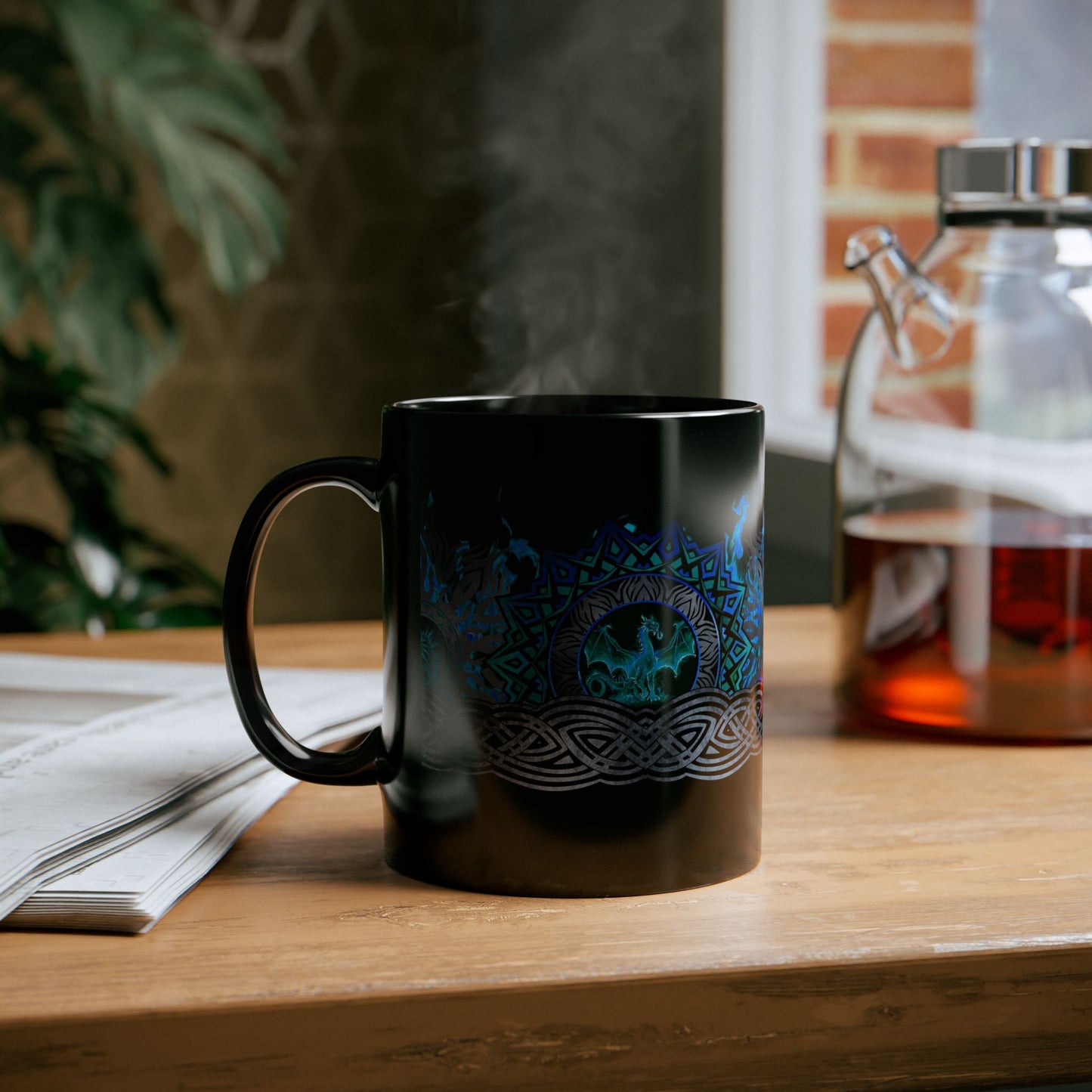 Ceramic Mug: Black; Dragons