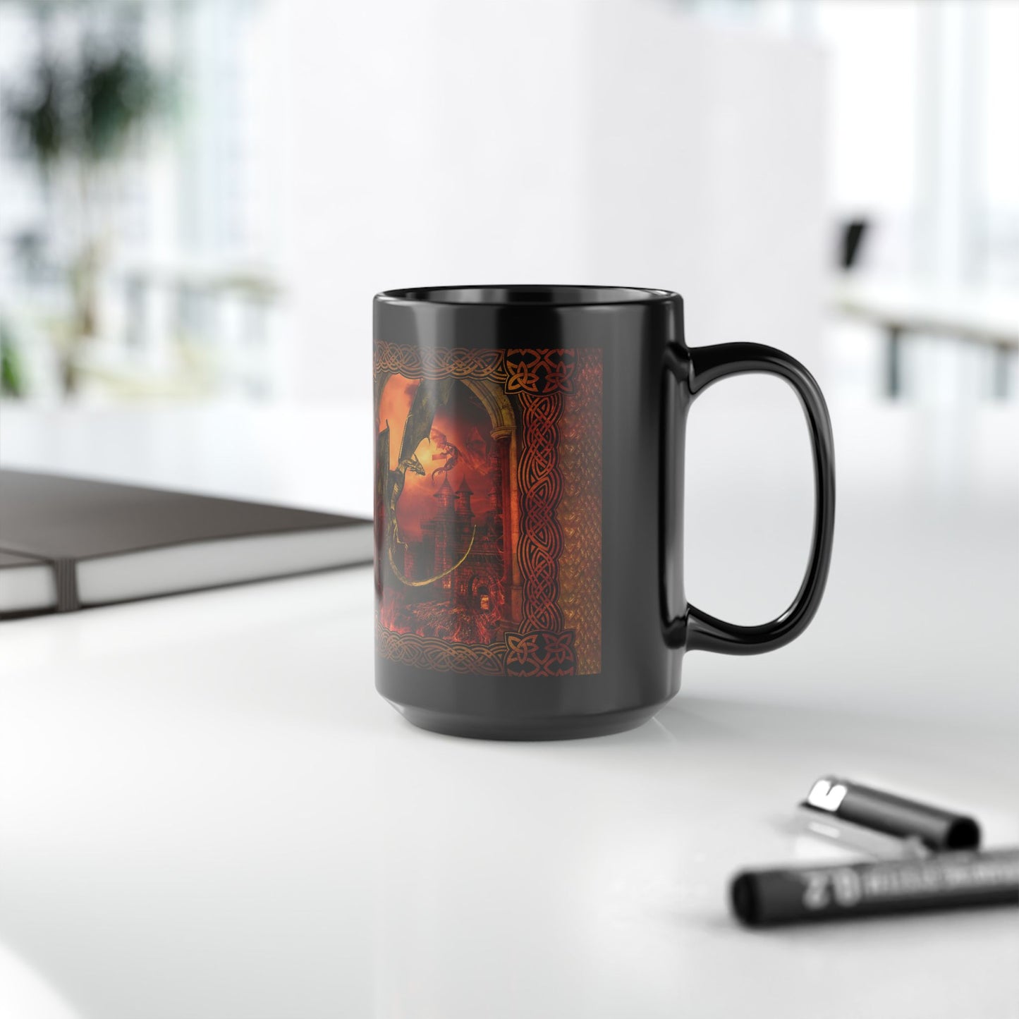 Black Mug-15oz: "Red Dragons" Panel