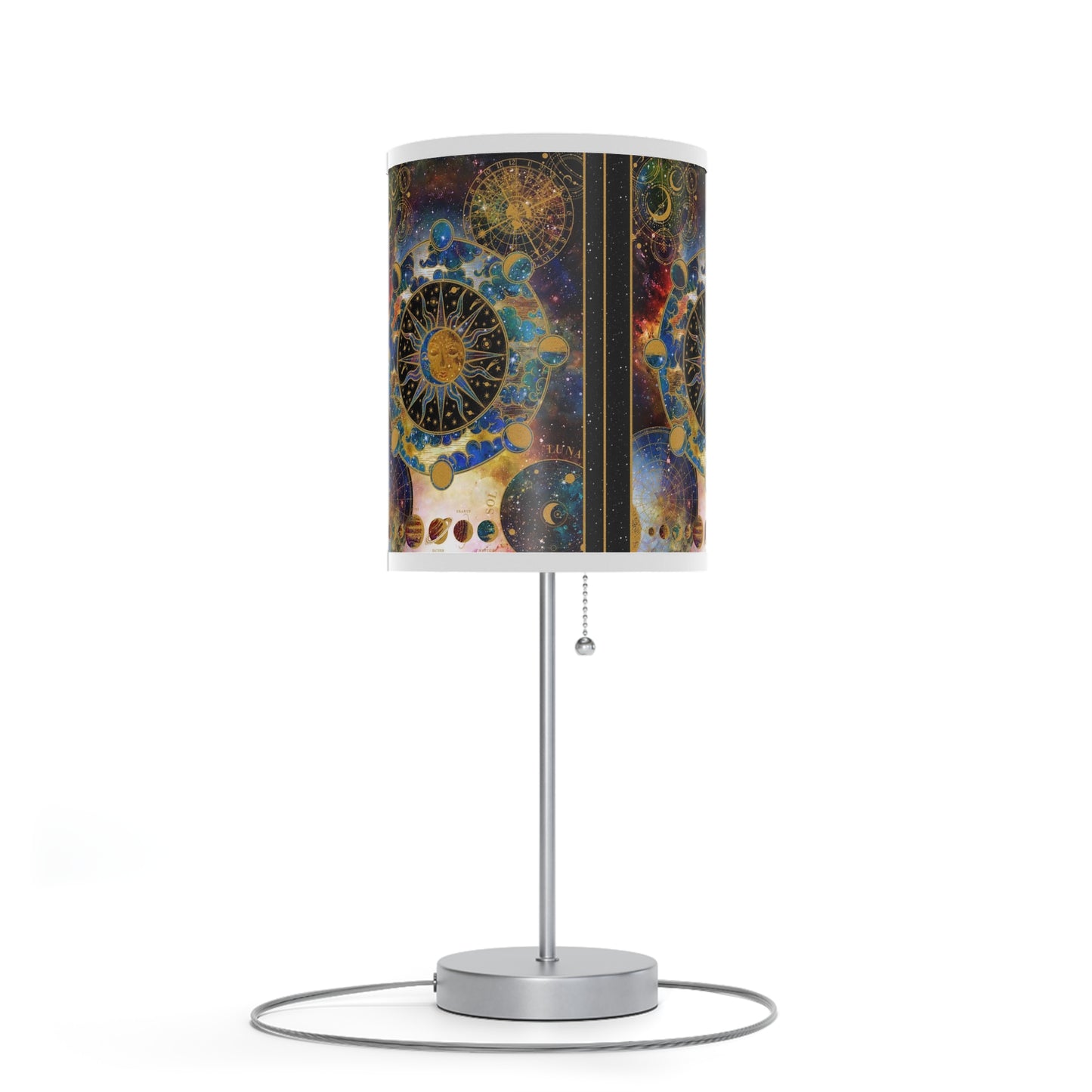 Table Lamp: w/Silver Base; "Cosmos"; Zodiac Panel.