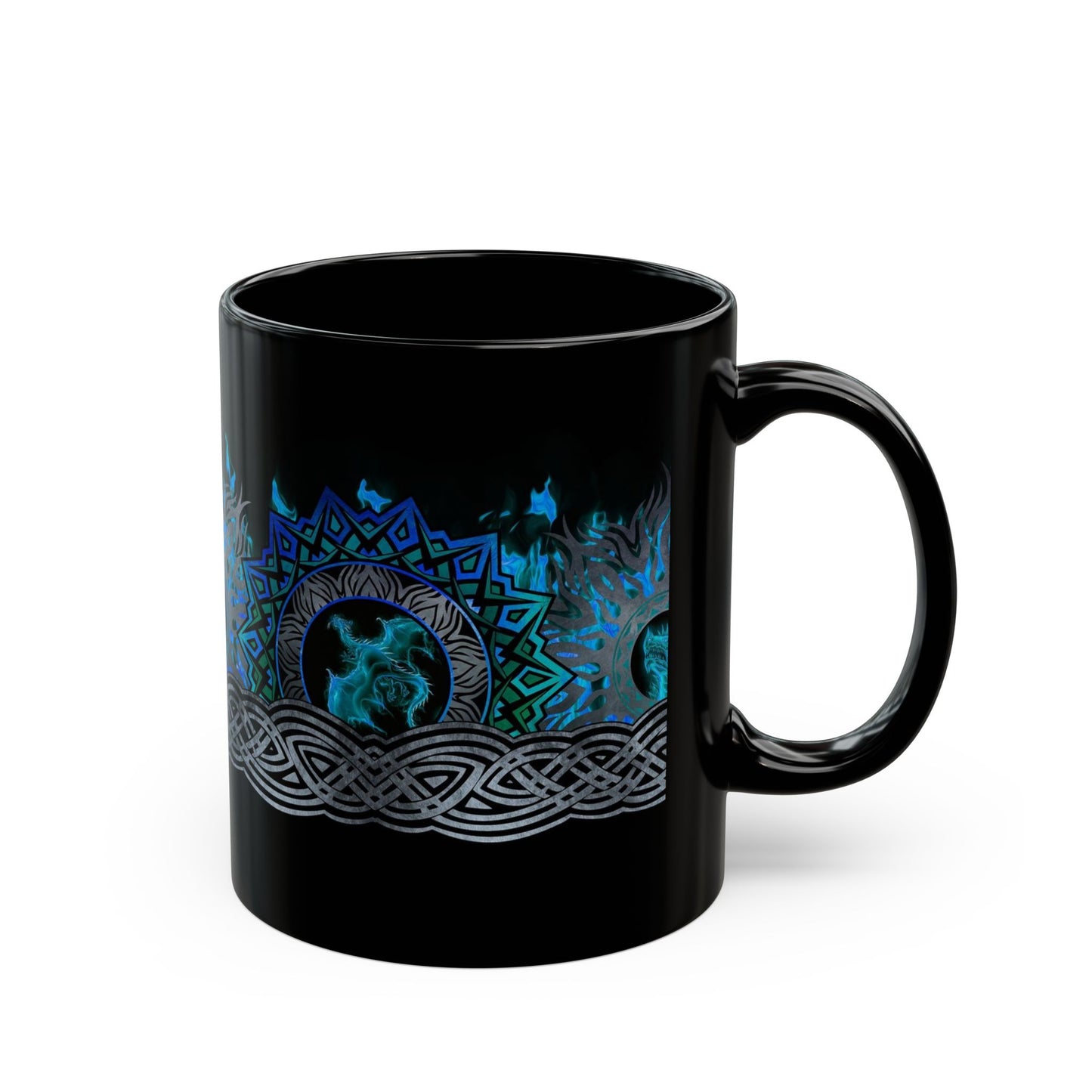 Ceramic Mug: Black; Dragons
