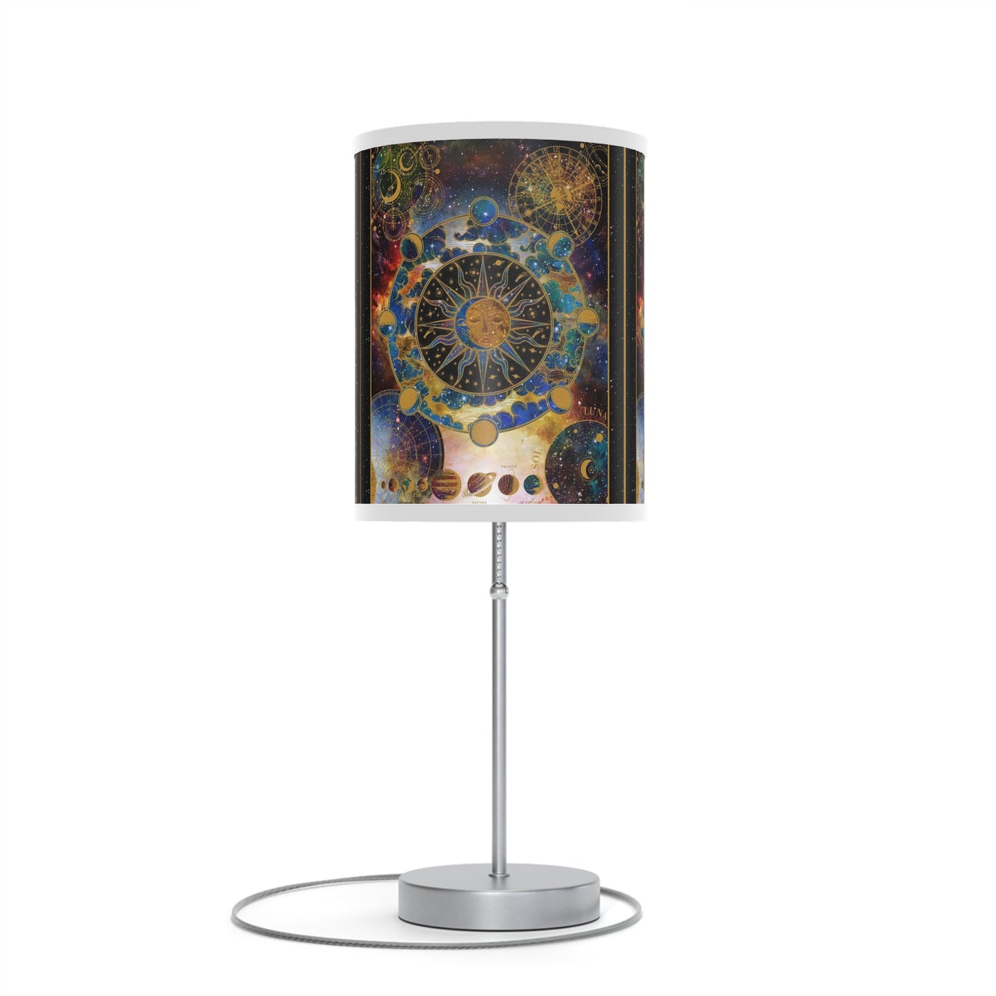 Table Lamp: w/Silver Base; "Cosmos"; Zodiac Panel.