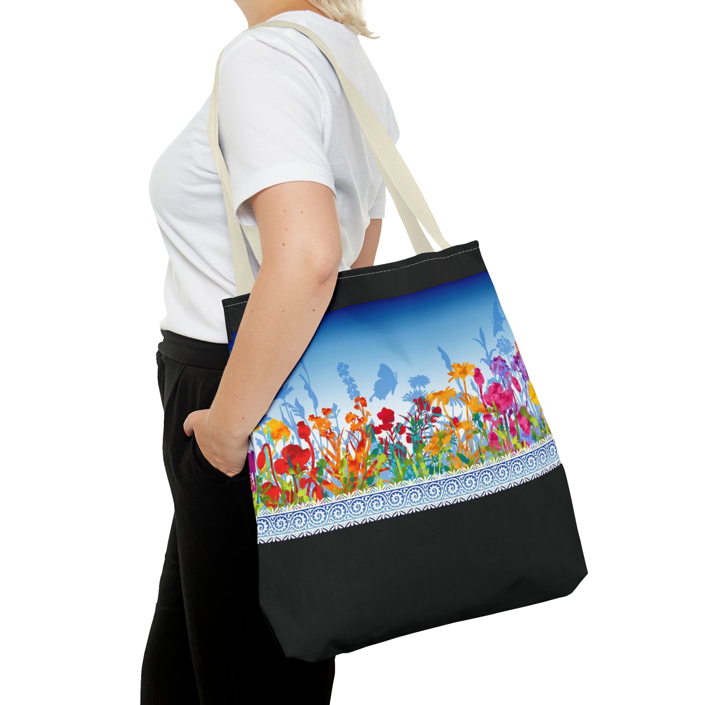 Tote Bag: Large-18x18; Dreamscapes-Light Blue Border