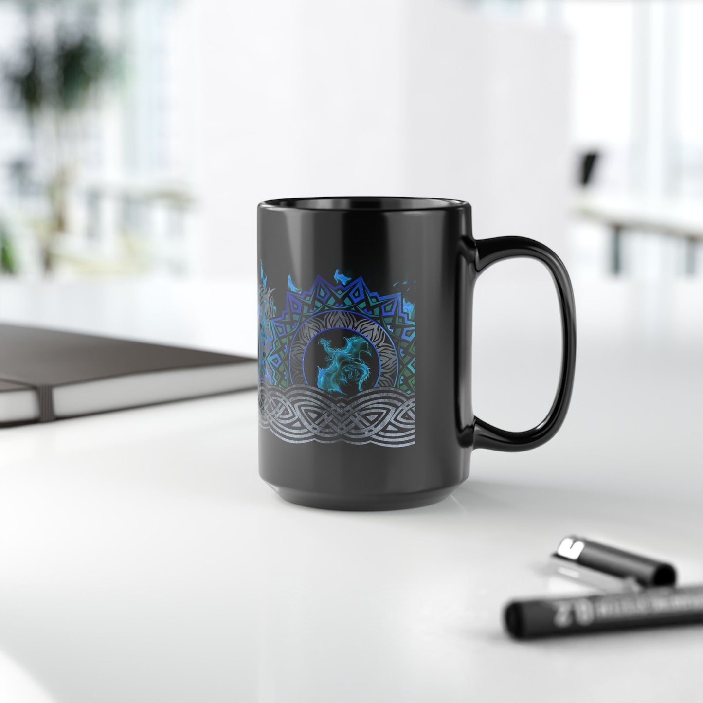 Black Mug-15oz: "Blue Dragons" Panel