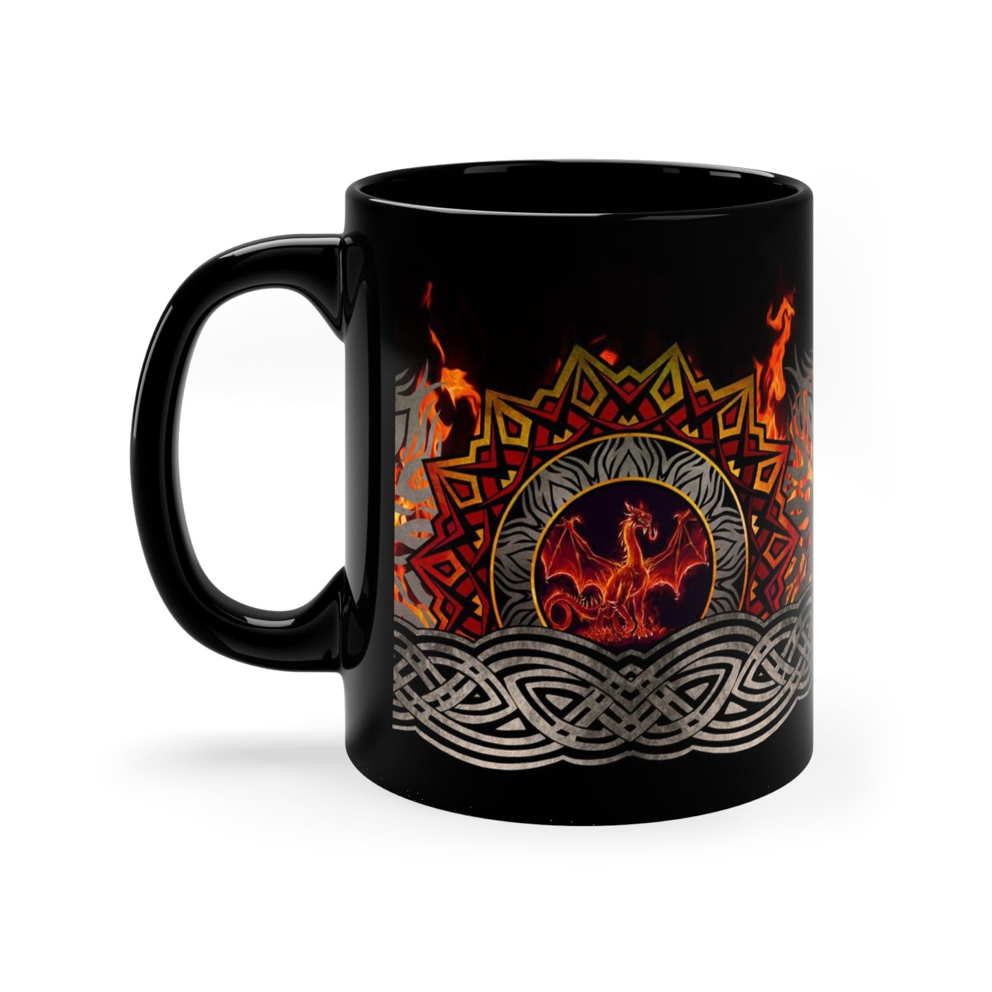 Ceramic Mug: Black; Dragons