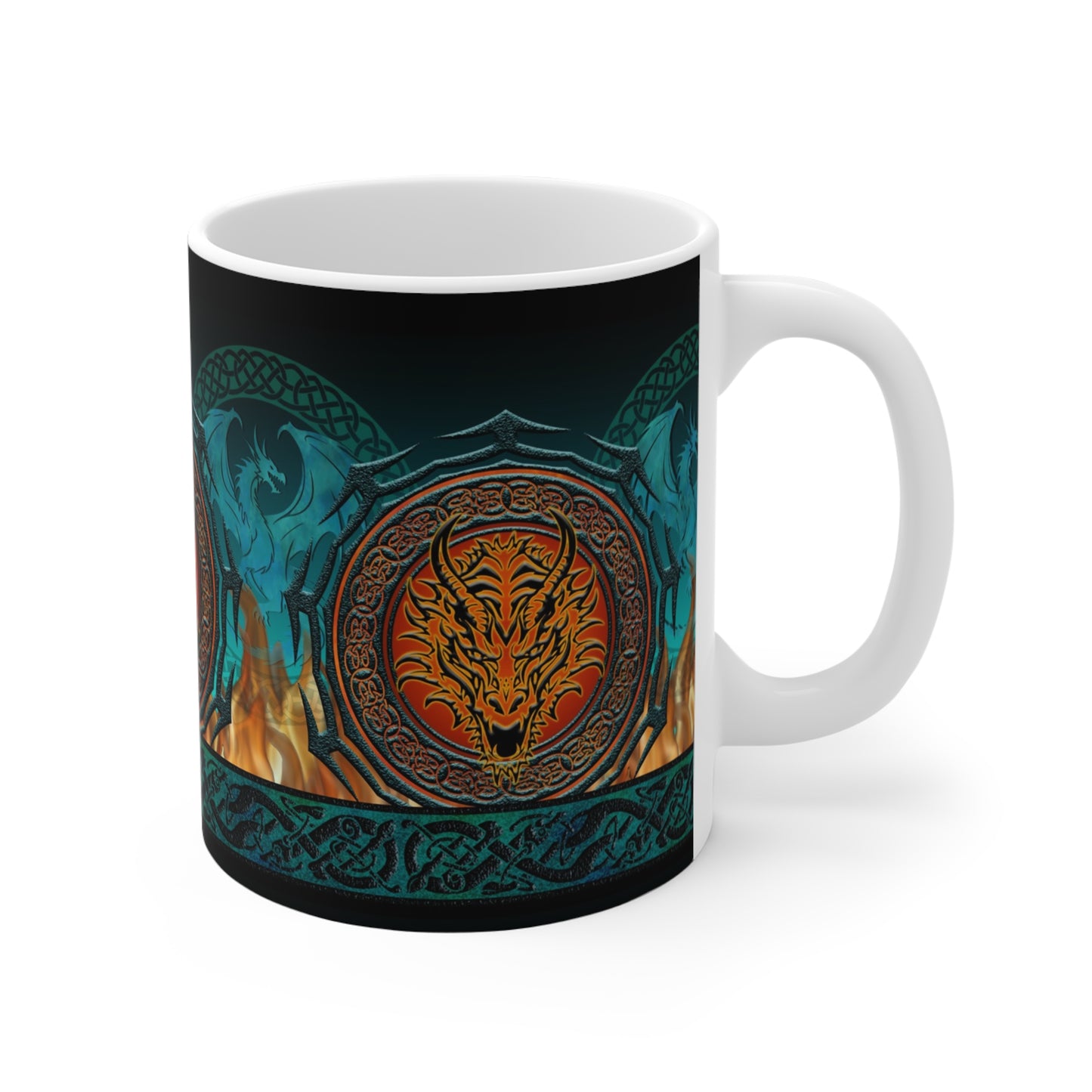 Ceramic Mug: Black; Emerald Dragons