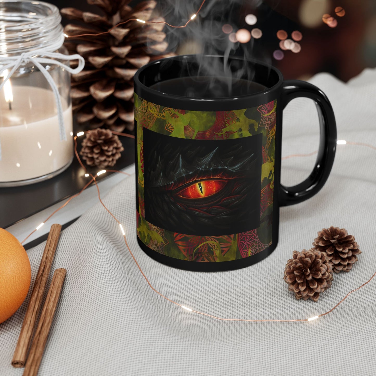 Ceramic Mug: Black; Dragons