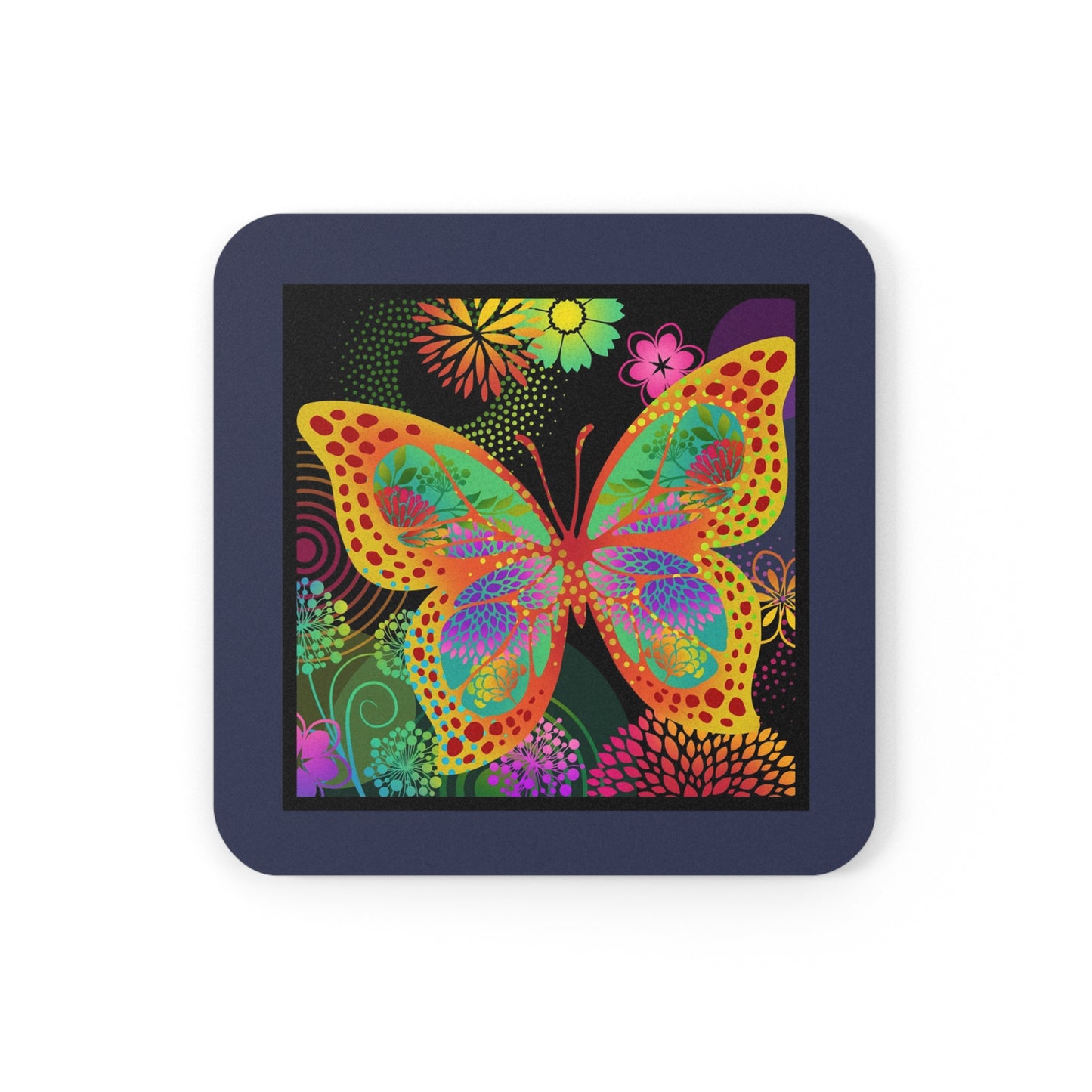 Coaster Set; Cork Backed - Unusual Gardens-Butterfly 1