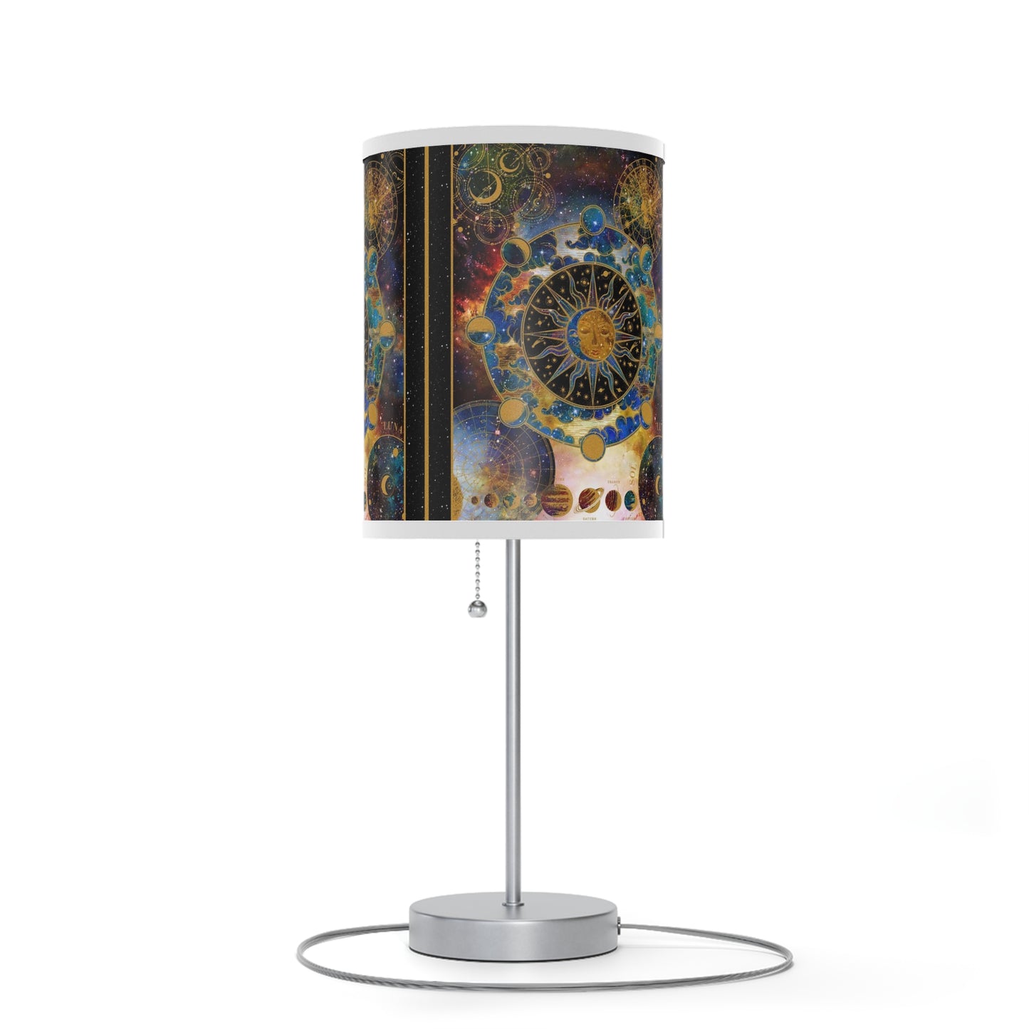 Table Lamp: w/Silver Base; "Cosmos"; Zodiac Panel.