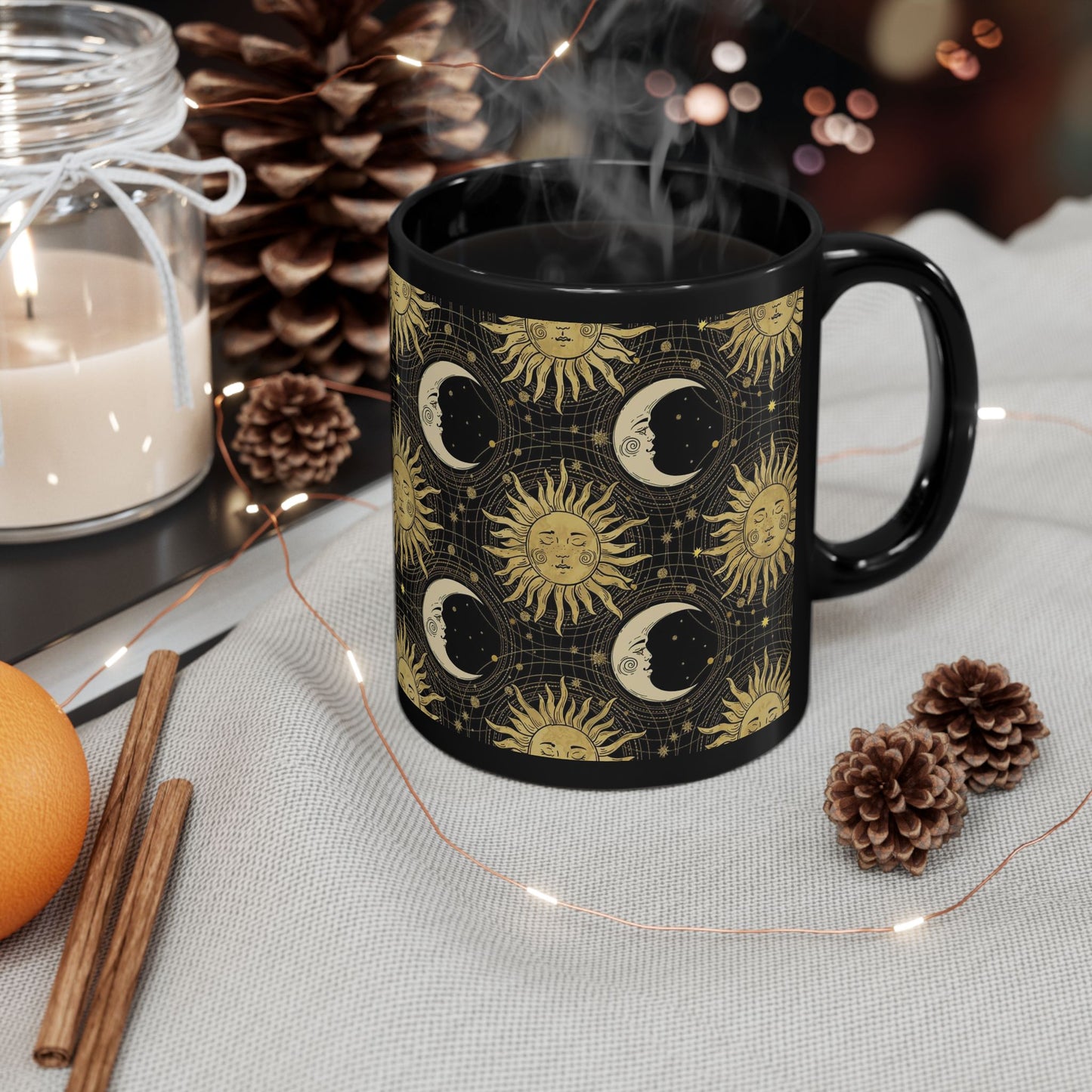 Ceramic Mug: Black; "The Sun, The Moon, And The Stars"