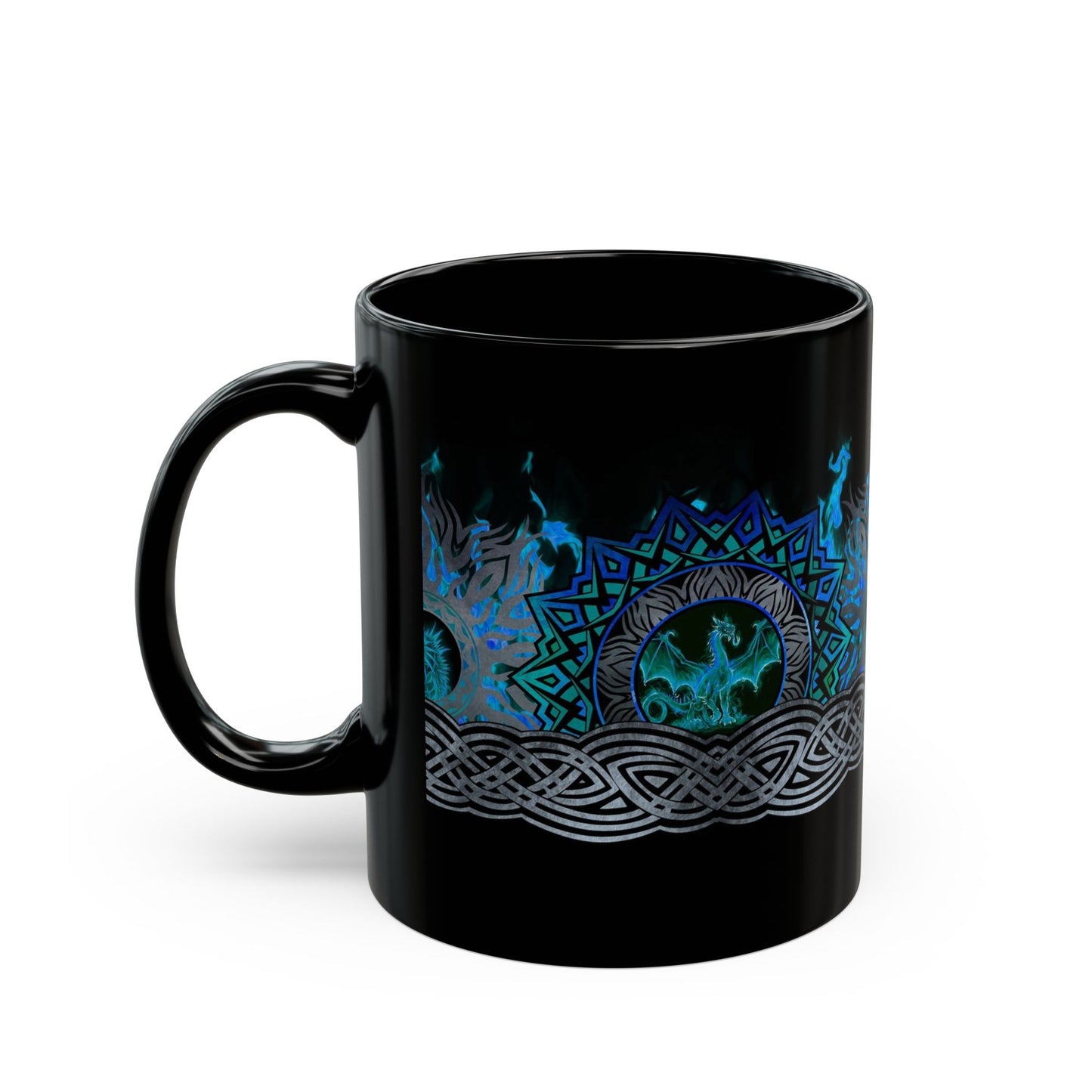 Ceramic Mug: Black; Dragons