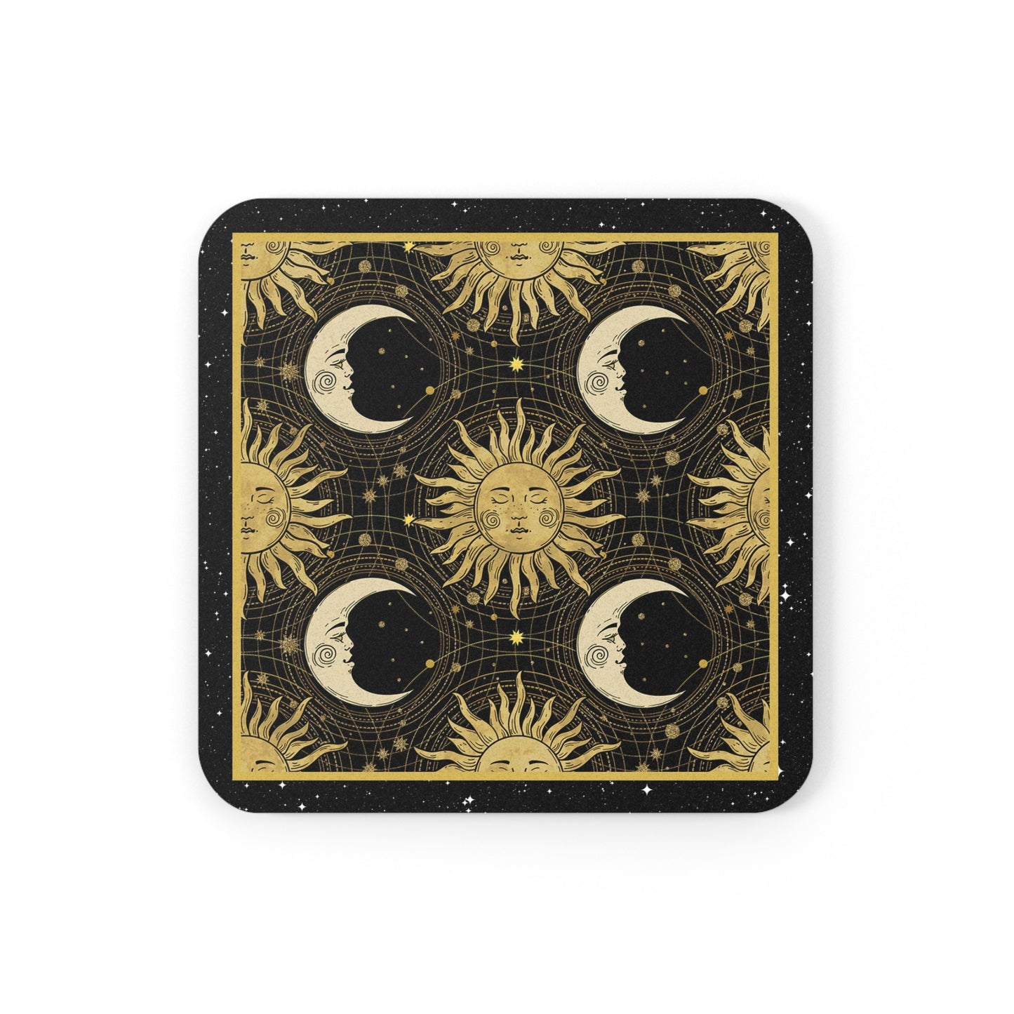 Coaster Set; Cork Backed - The Sun, The Moon, And The Stars