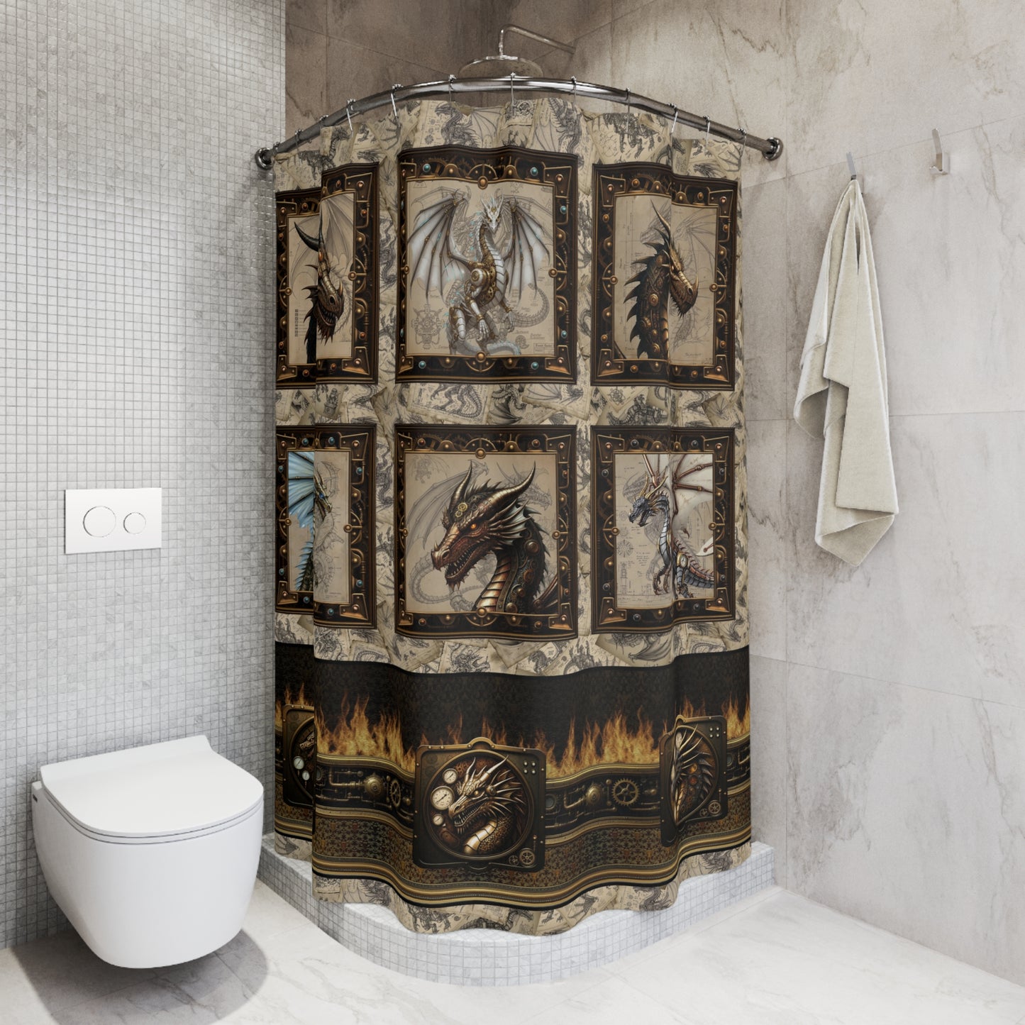Shower Curtain (71" × 74"): Steampunk Dragons