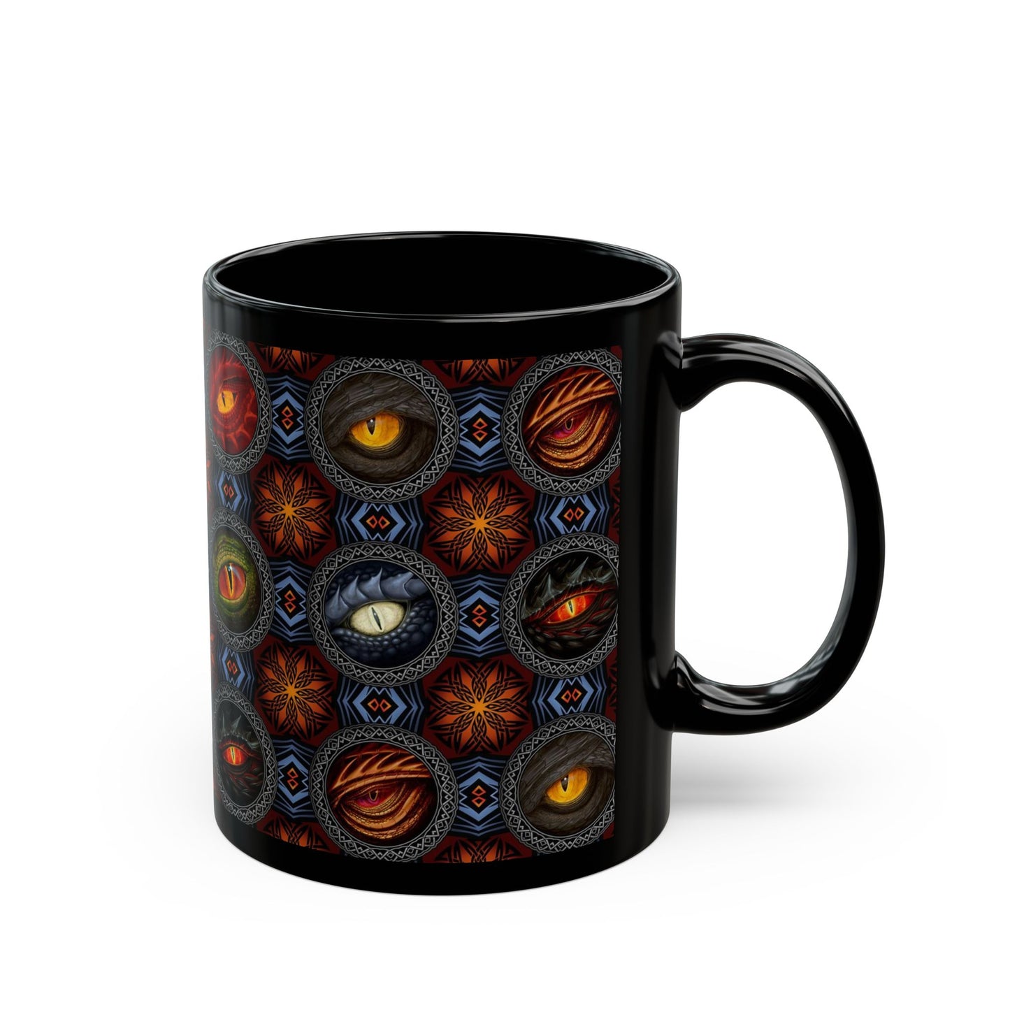 Ceramic Mug: Black; Dragons