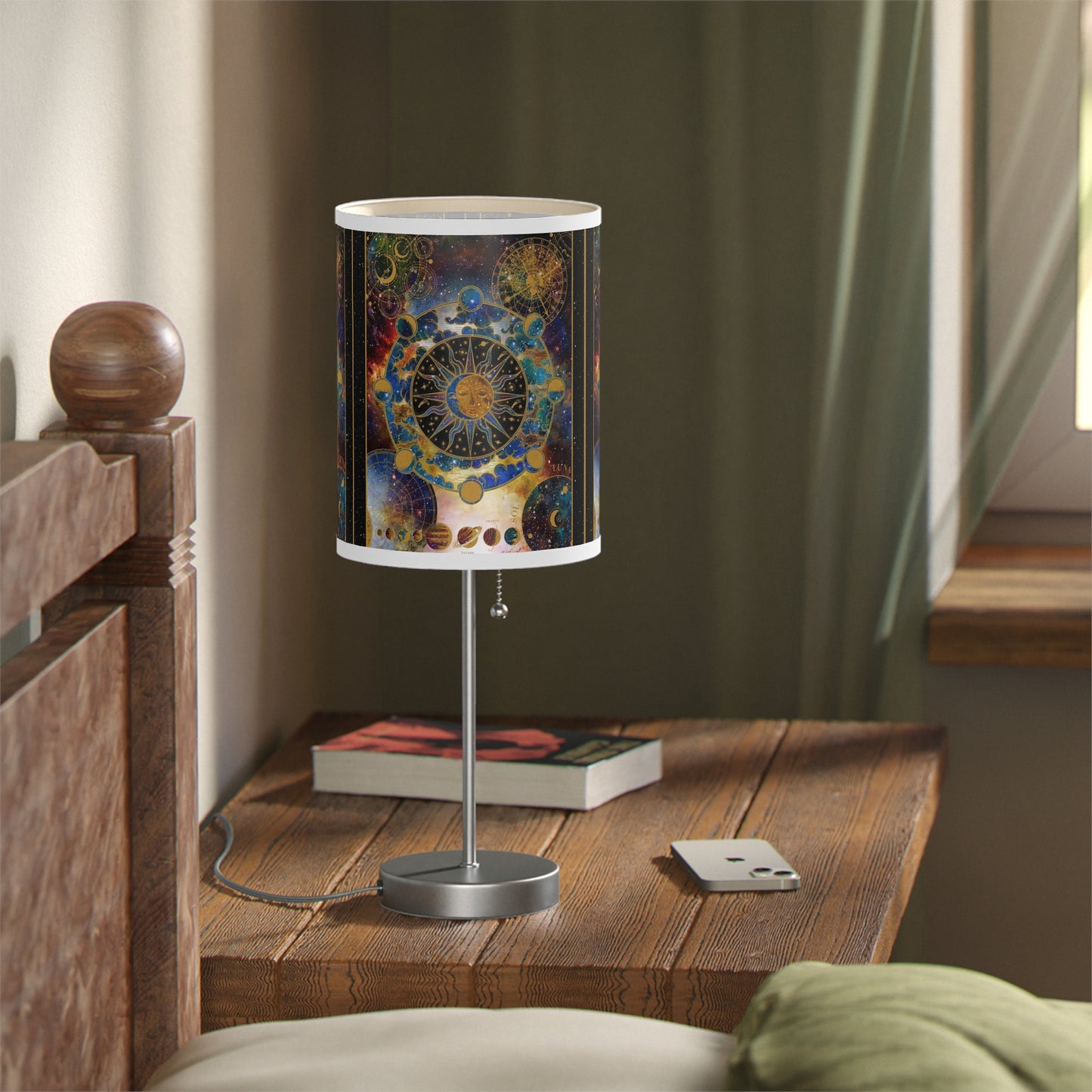 Table Lamp: w/Silver Base; "Cosmos"; Zodiac Panel.