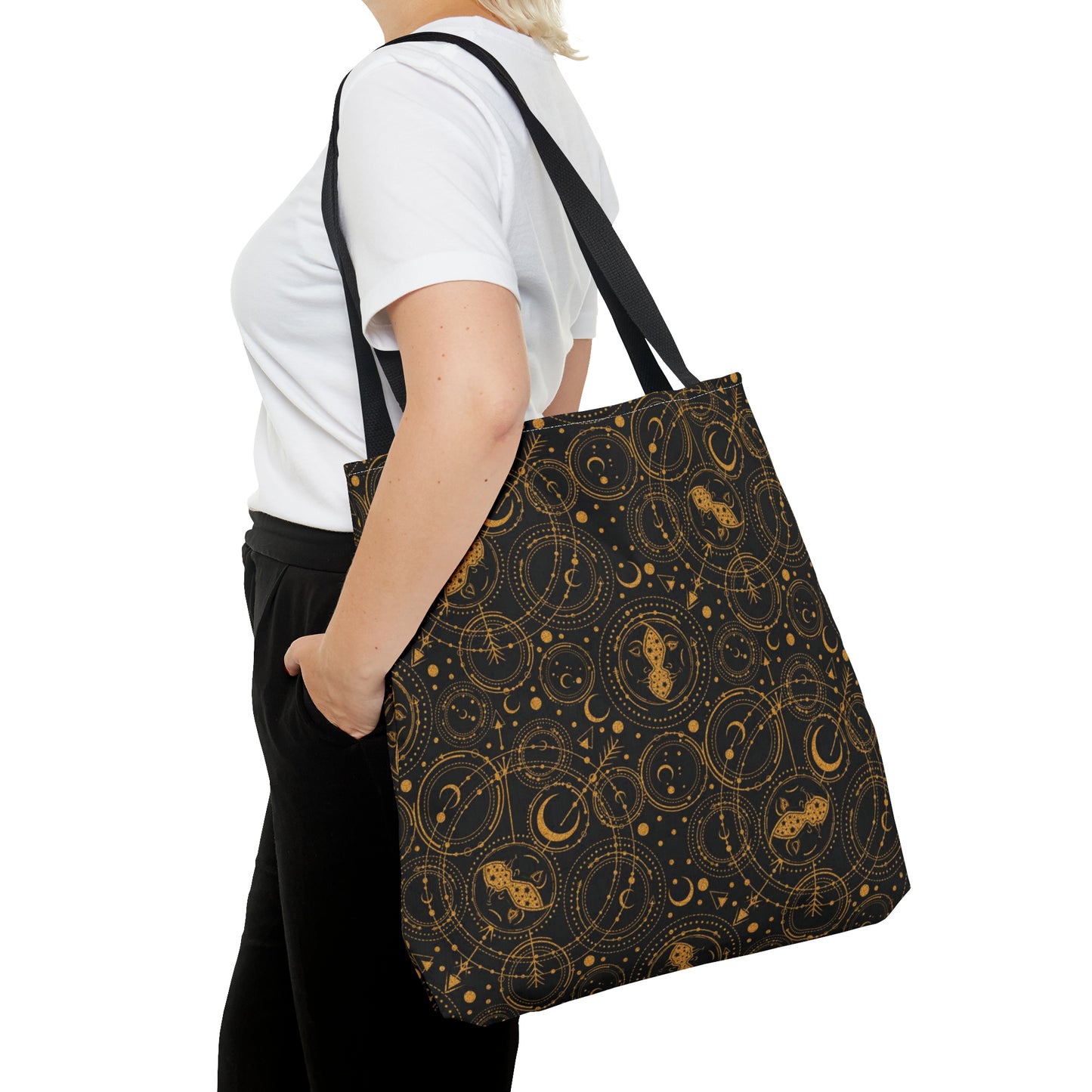 Tote Bag: large-18x18; "Cosmos" - Zodiac Gold Silhouette