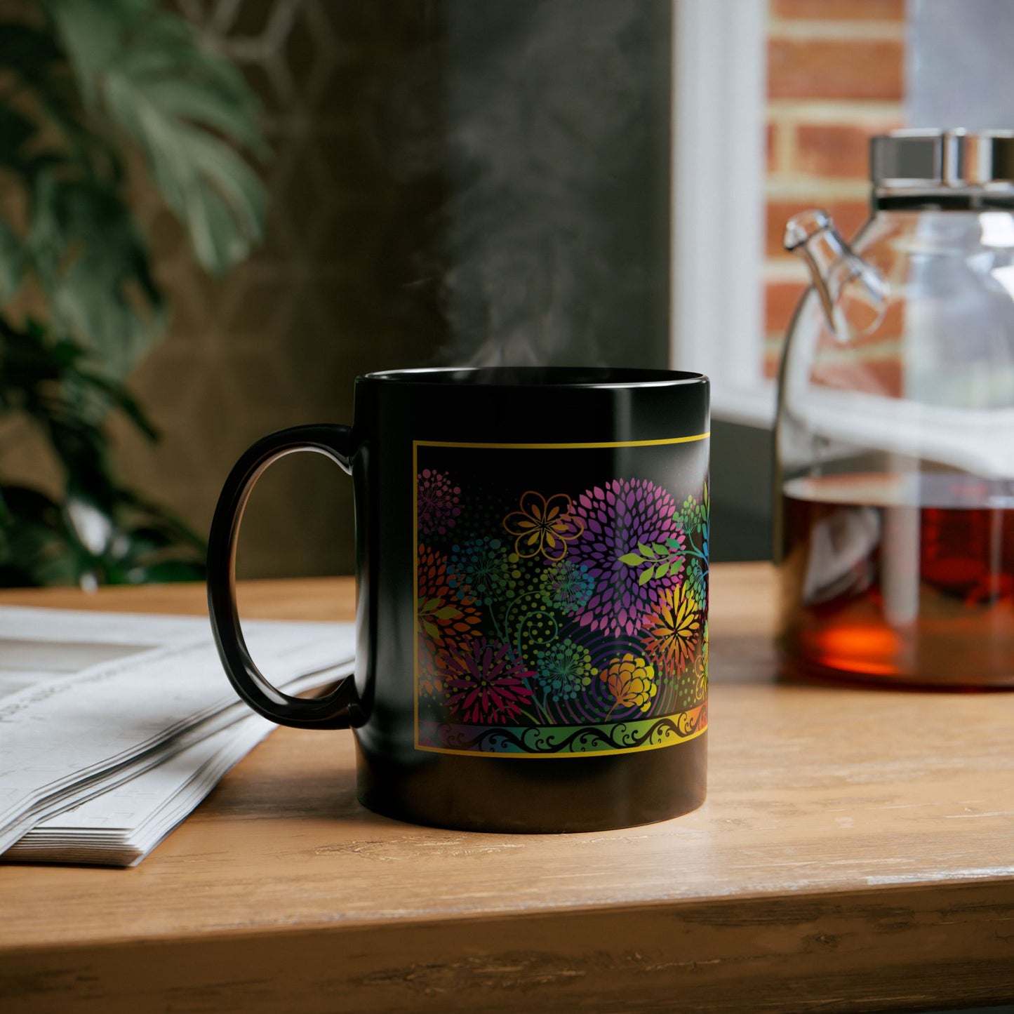 Ceramic Mug: Black; Unusual Gardens