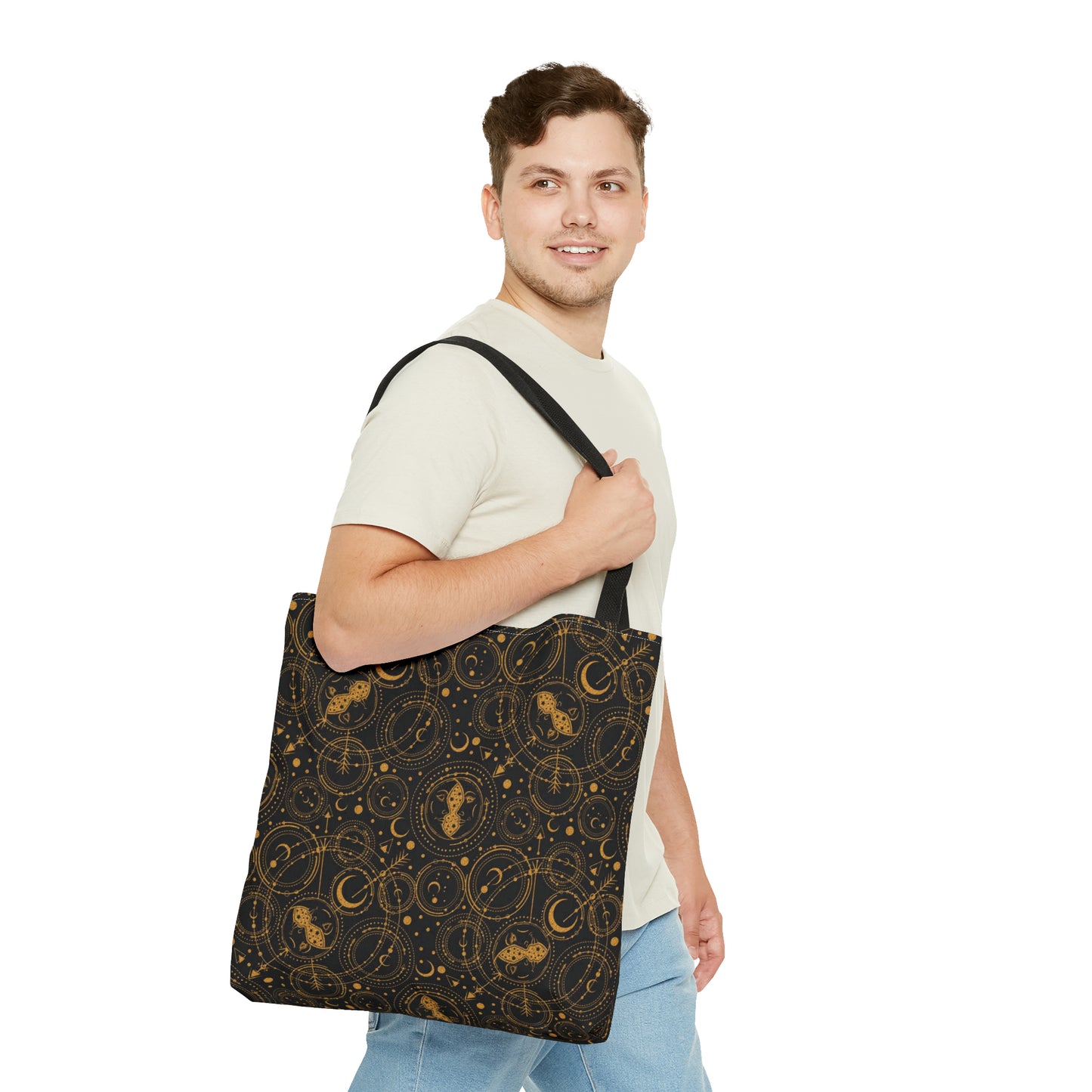 Tote Bag: large-18x18; "Cosmos" - Zodiac Gold Silhouette