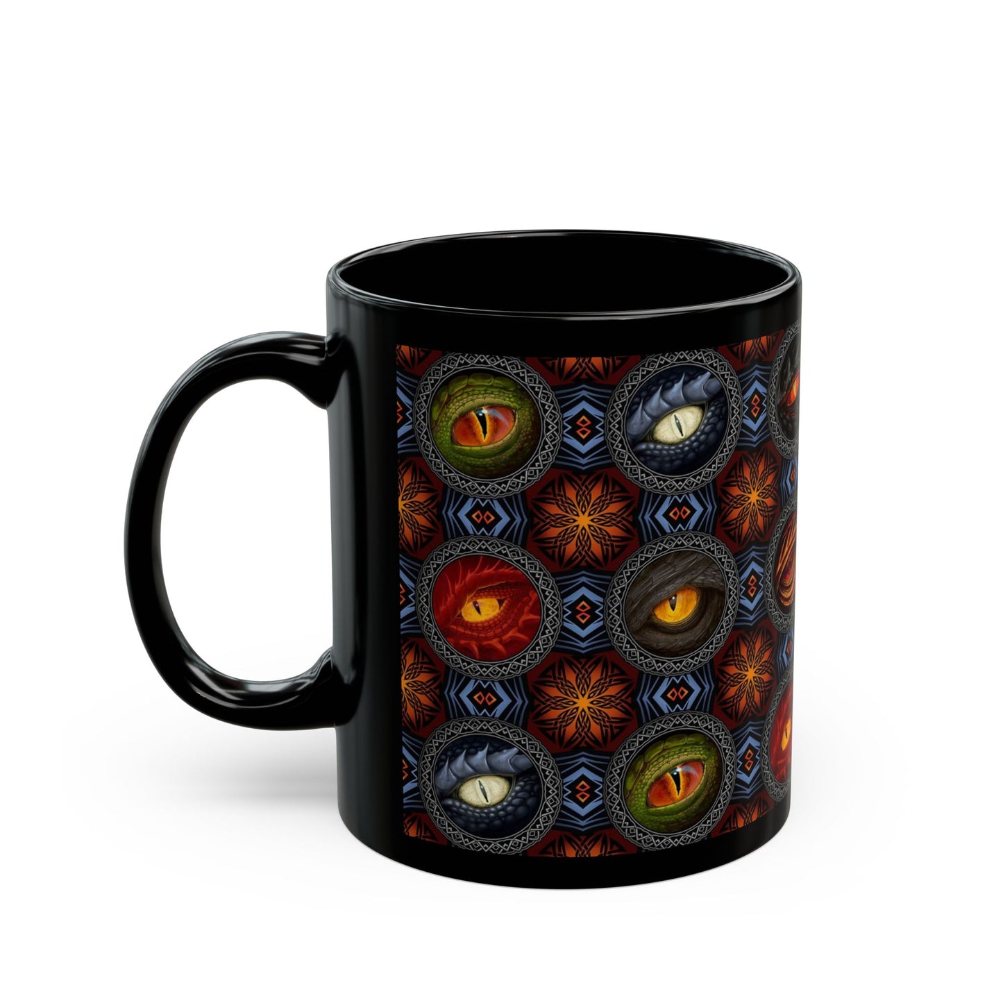 Ceramic Mug: Black; Dragons