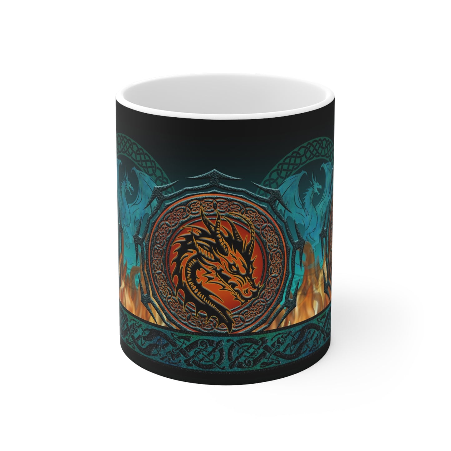 Ceramic Mug: Black; Emerald Dragons