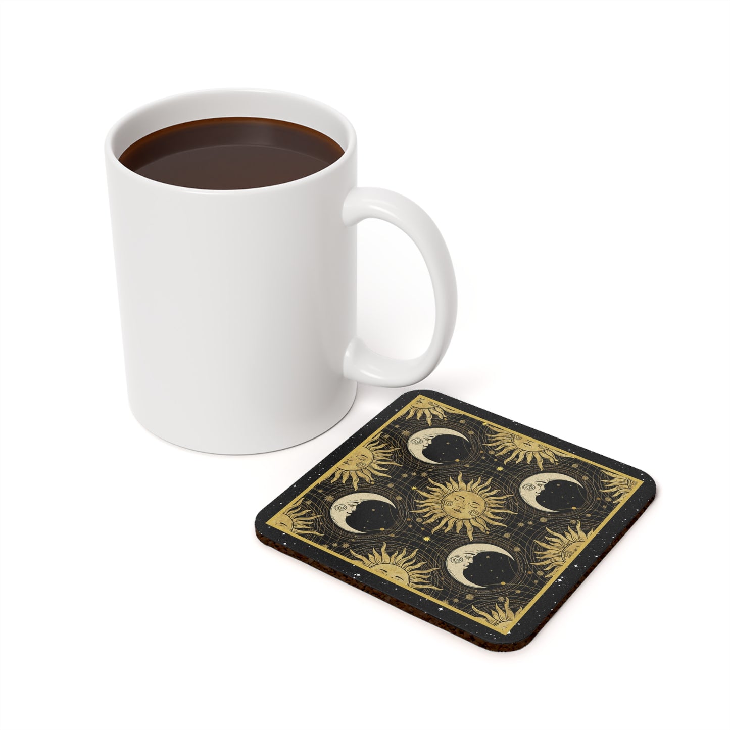 Coaster Set; Cork Backed - The Sun, The Moon, And The Stars