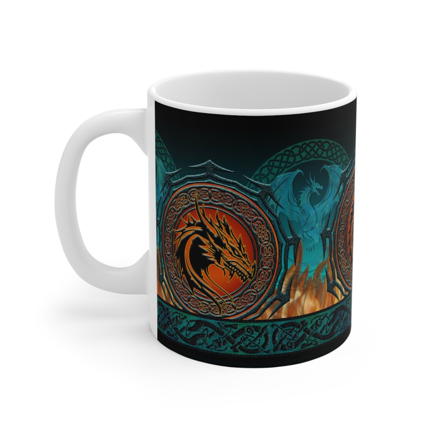 Ceramic Mug: Black; Emerald Dragons