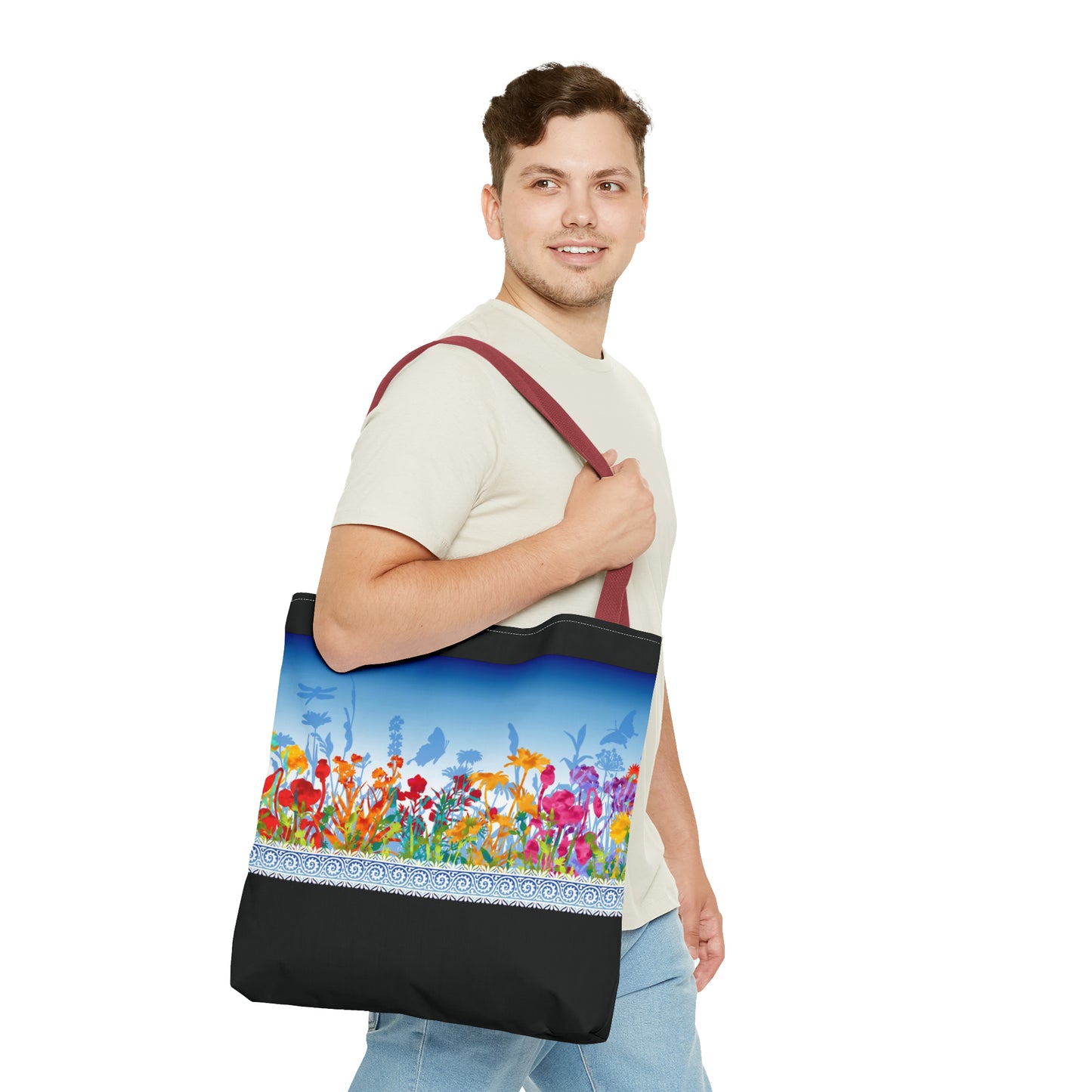 Tote Bag: Large-18x18; Dreamscapes-Light Blue Border