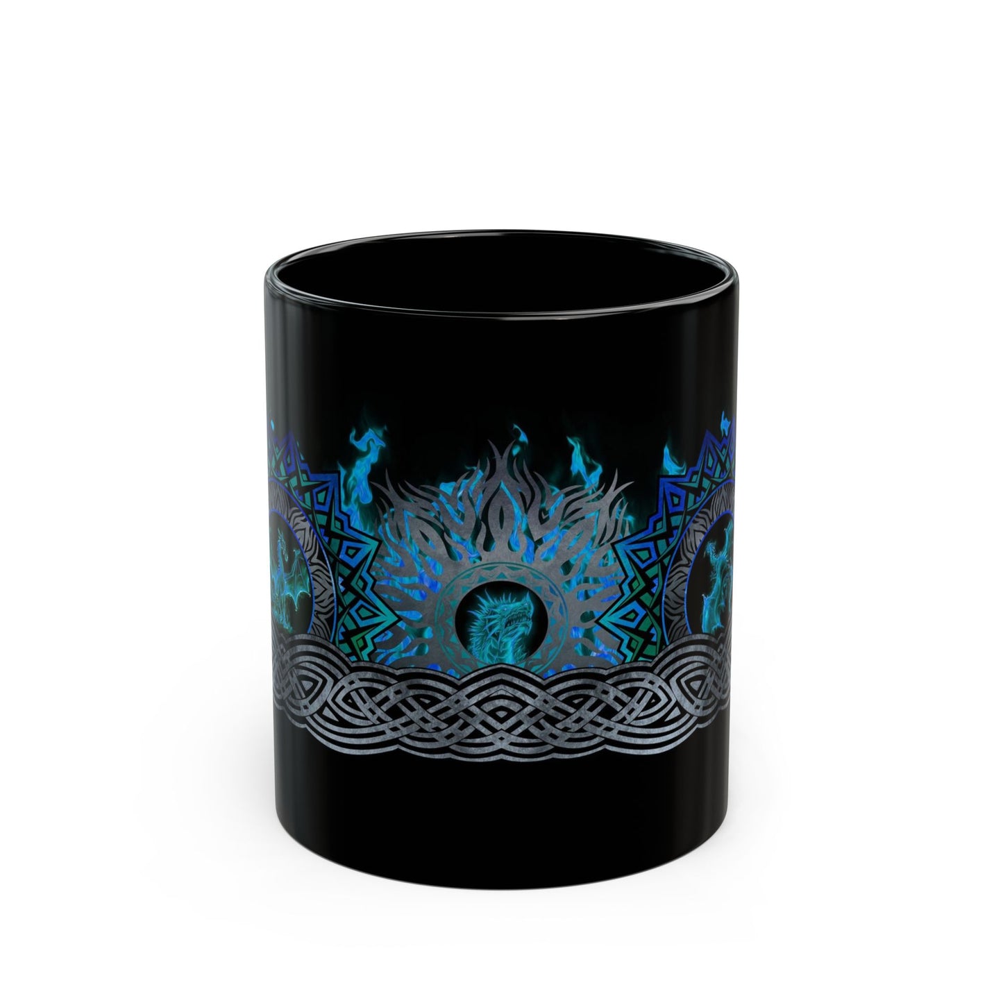 Ceramic Mug: Black; Dragons