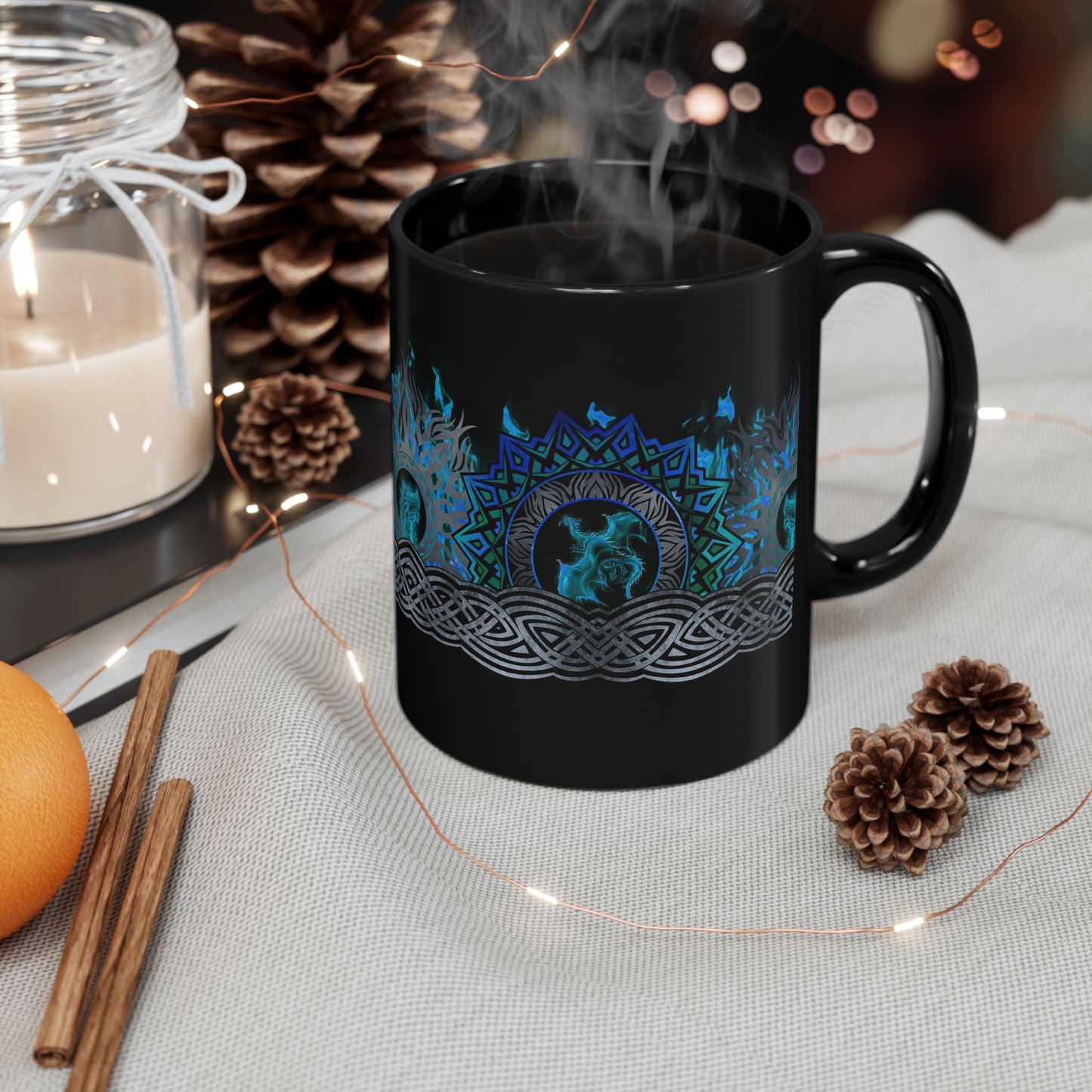 Ceramic Mug: Black; Dragons