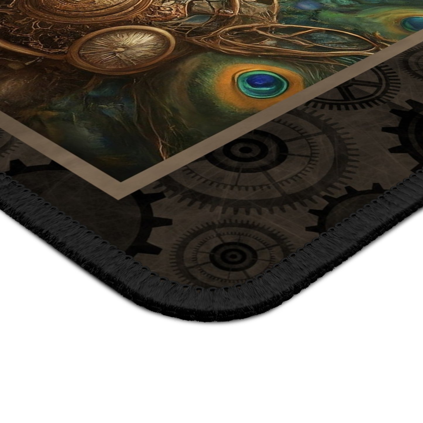Steampunk Peacock Gaming Mouse Pad — Fantasy Nature Desk Mat