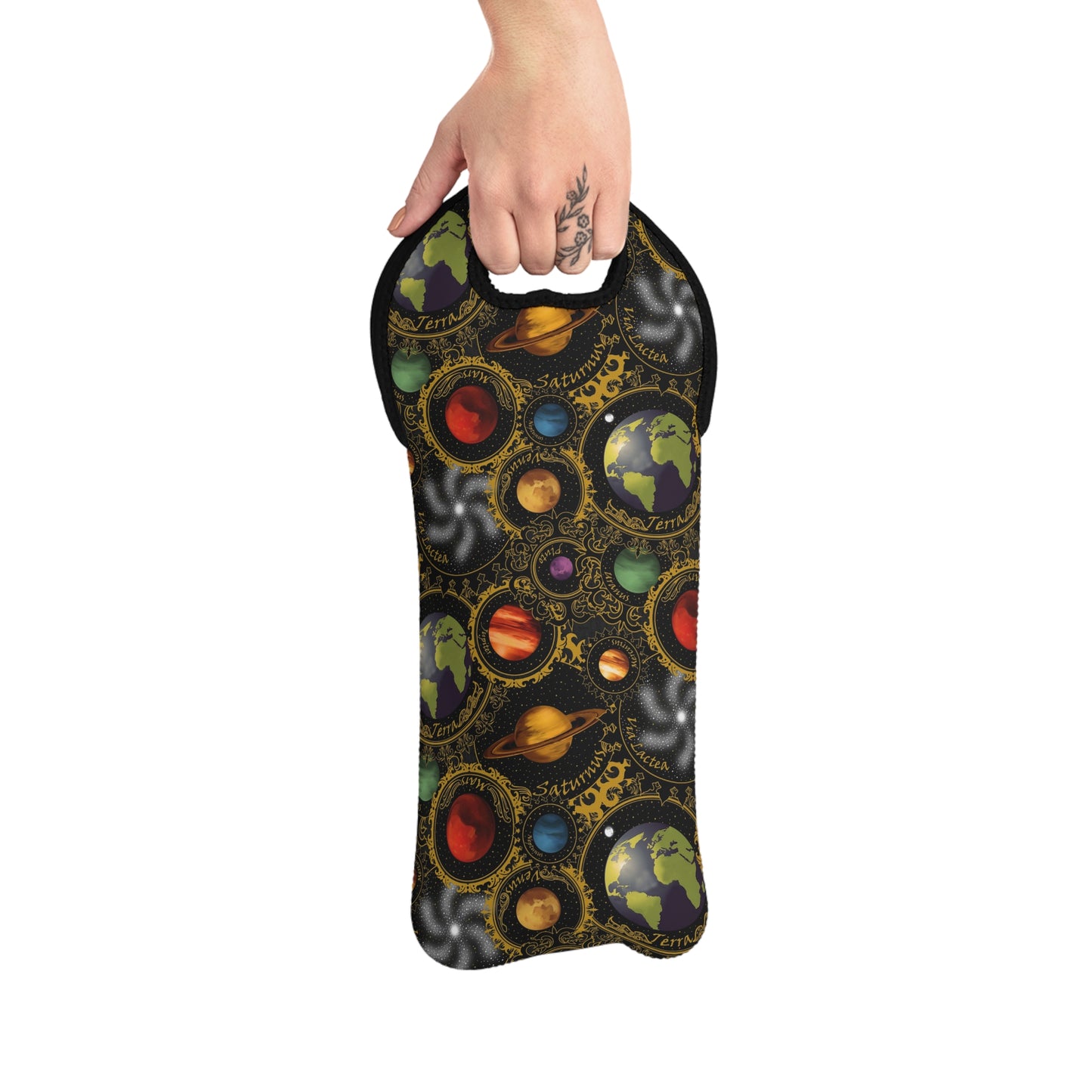 Cosmic Wine Tote Bag - Planets and Stars Design