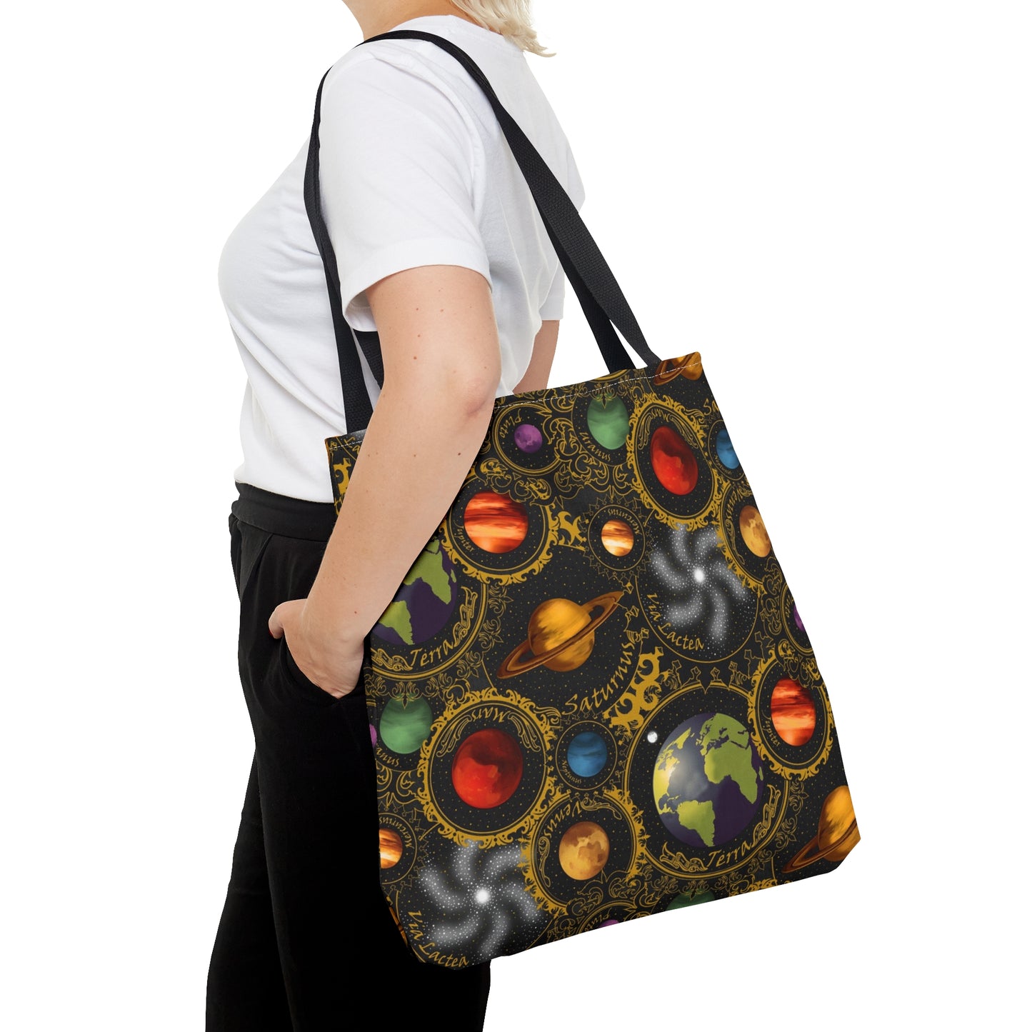Tote Bag: Large-18x18; Celstial-Planets-Gold