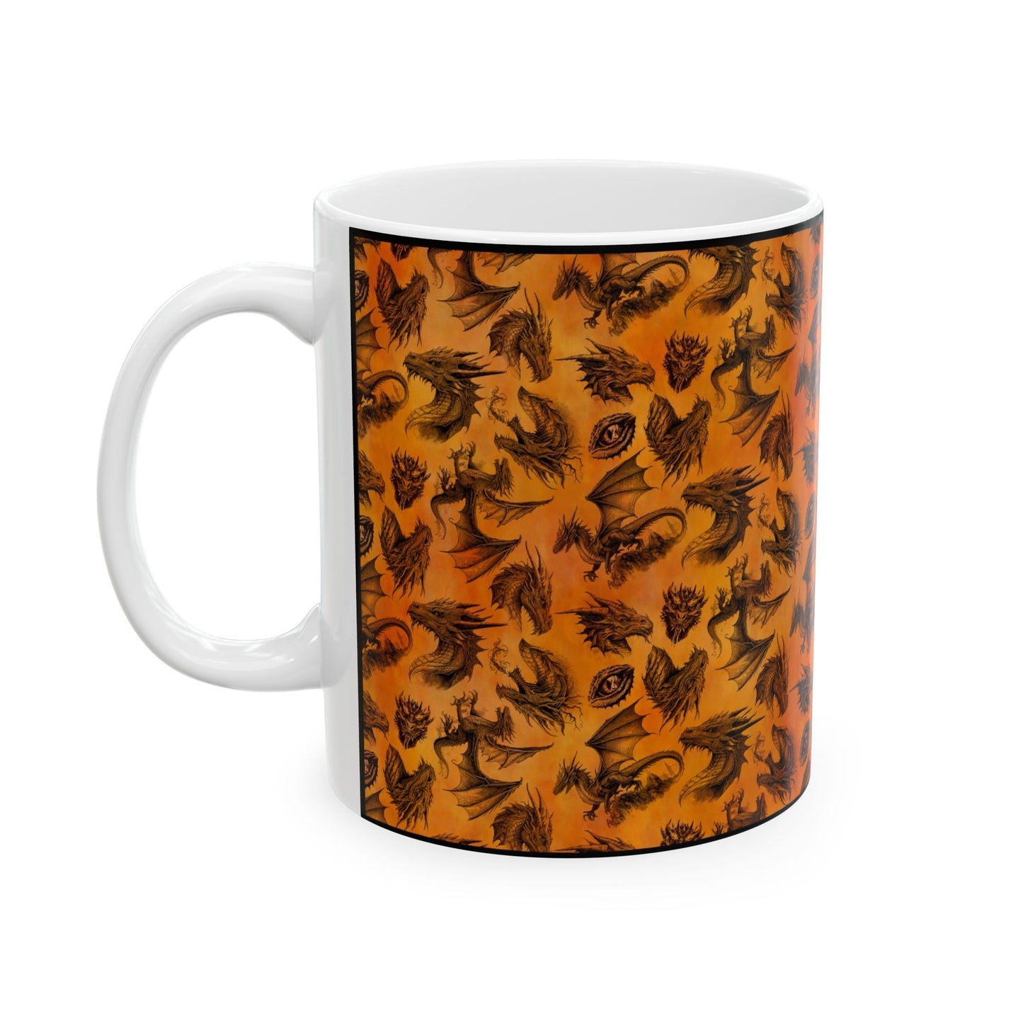 Ceramic Mug: Black; Emerald Dragons