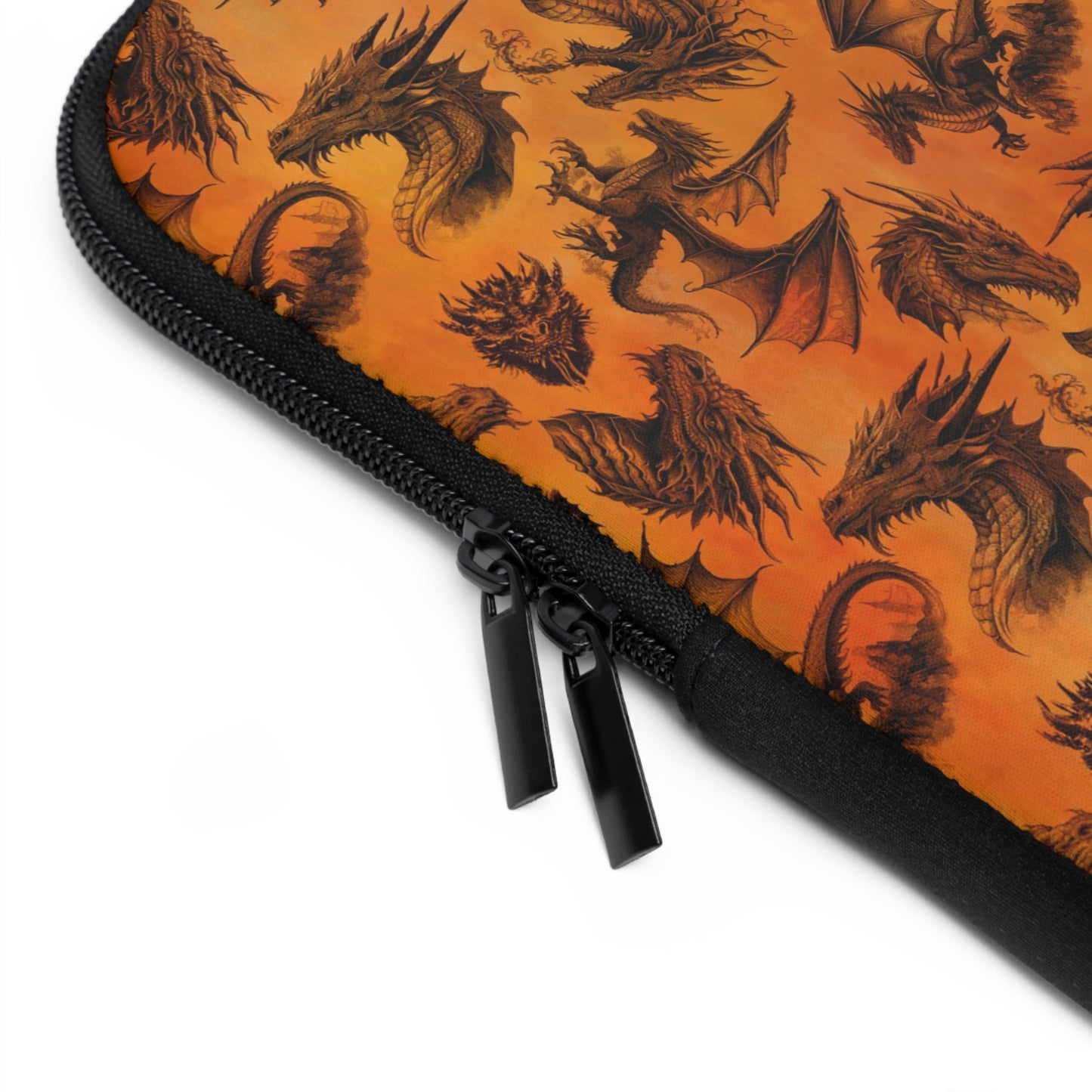 Laptop Sleeve  (Multiple Sizes): Emerald Dragons [Dragon Etching-Orange]