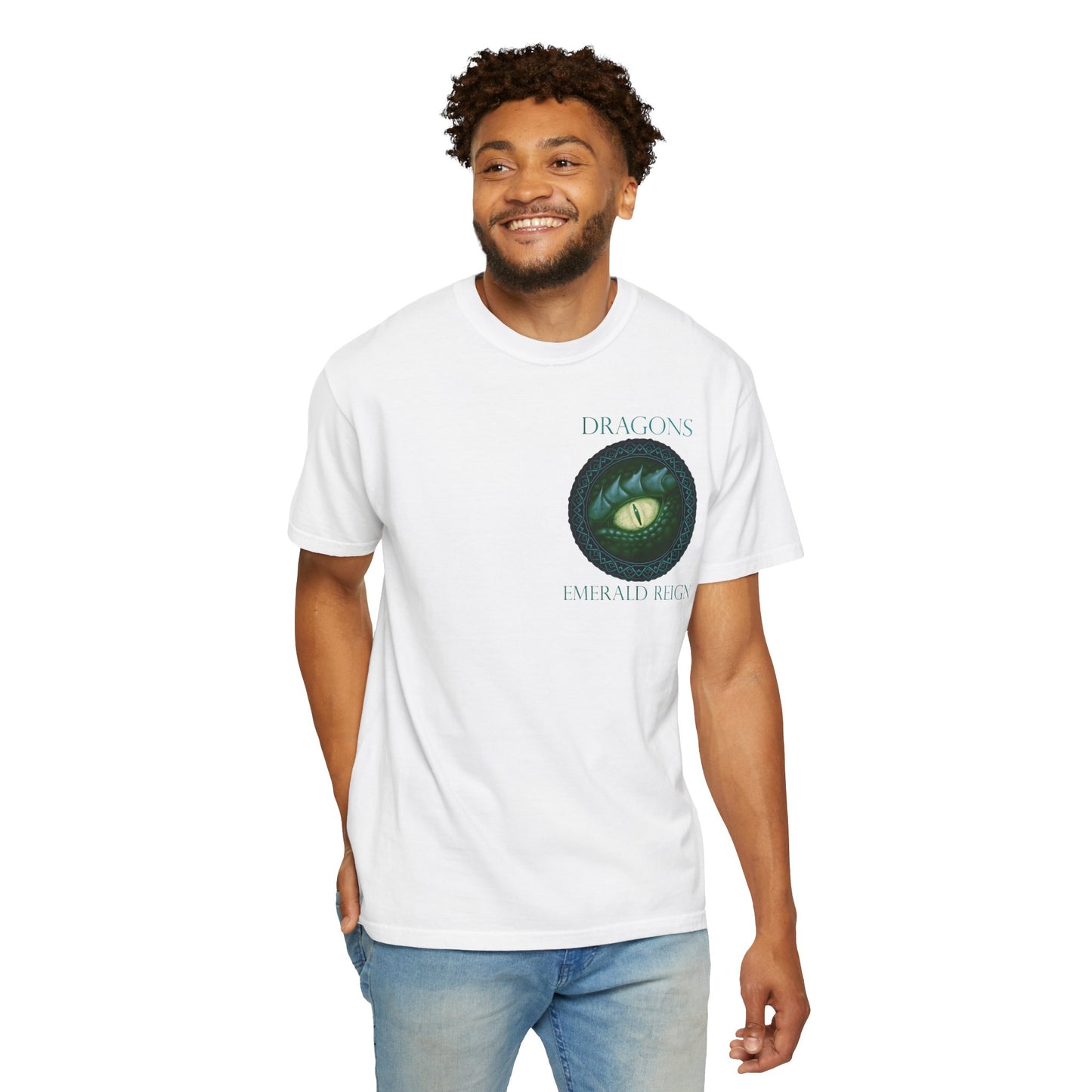 Unisex Heavy Cotton Tee:  "Emerald Dragons" [Banner/Panel]