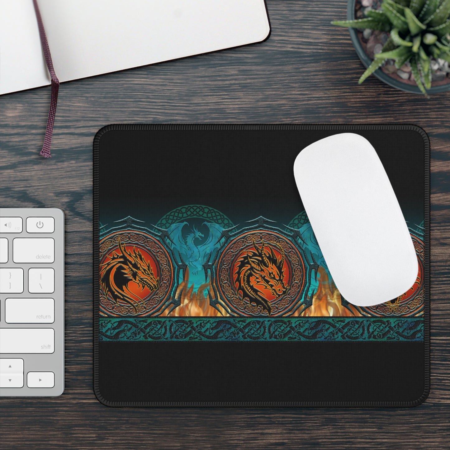 Mouse Pad-Gaming;  9x7:  Emerald Dragon [Dagon Border]