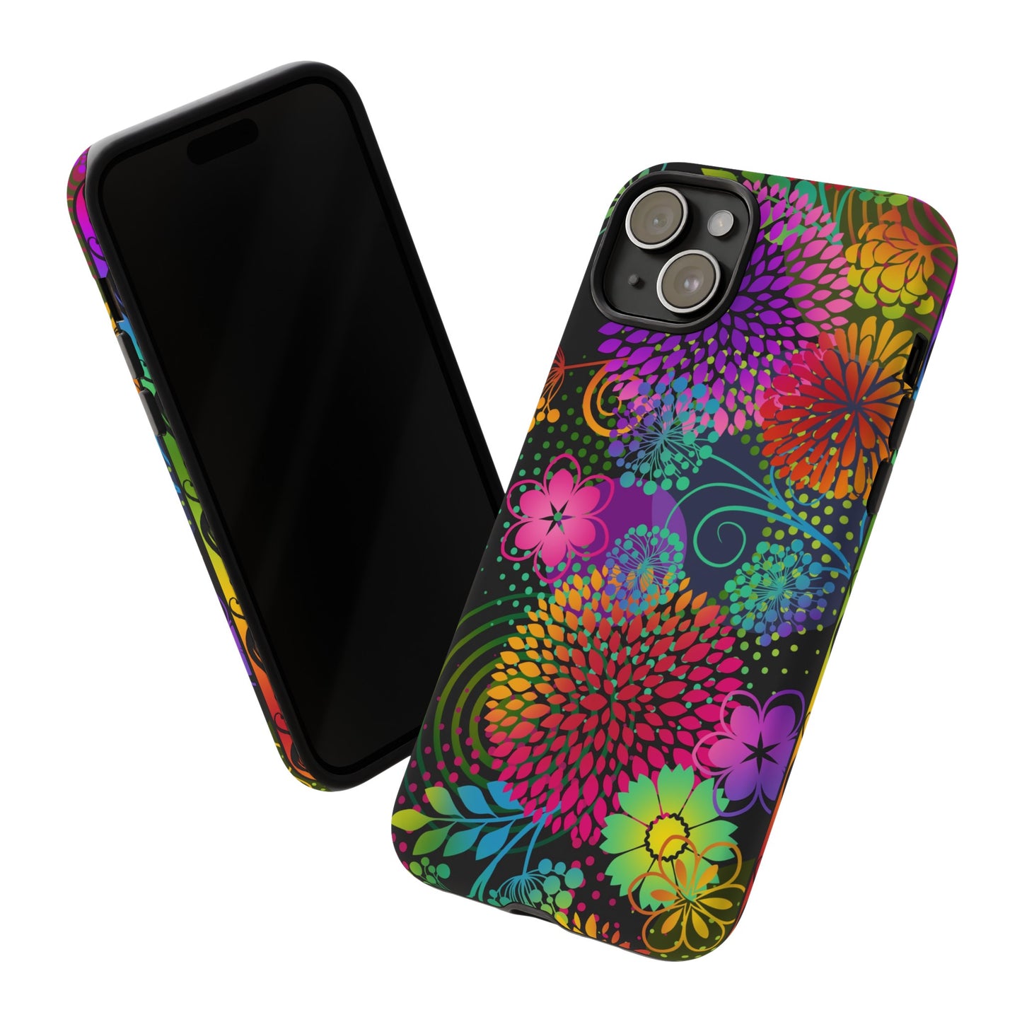 Apple I-Phone 15 Tough Case-Phone Case:  Unusual Garden [Bright Flowers Border]