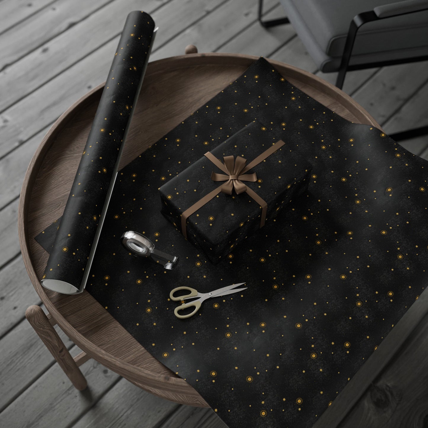 Wrapping Paper:  Celestial [Black Space-Gold Stars]