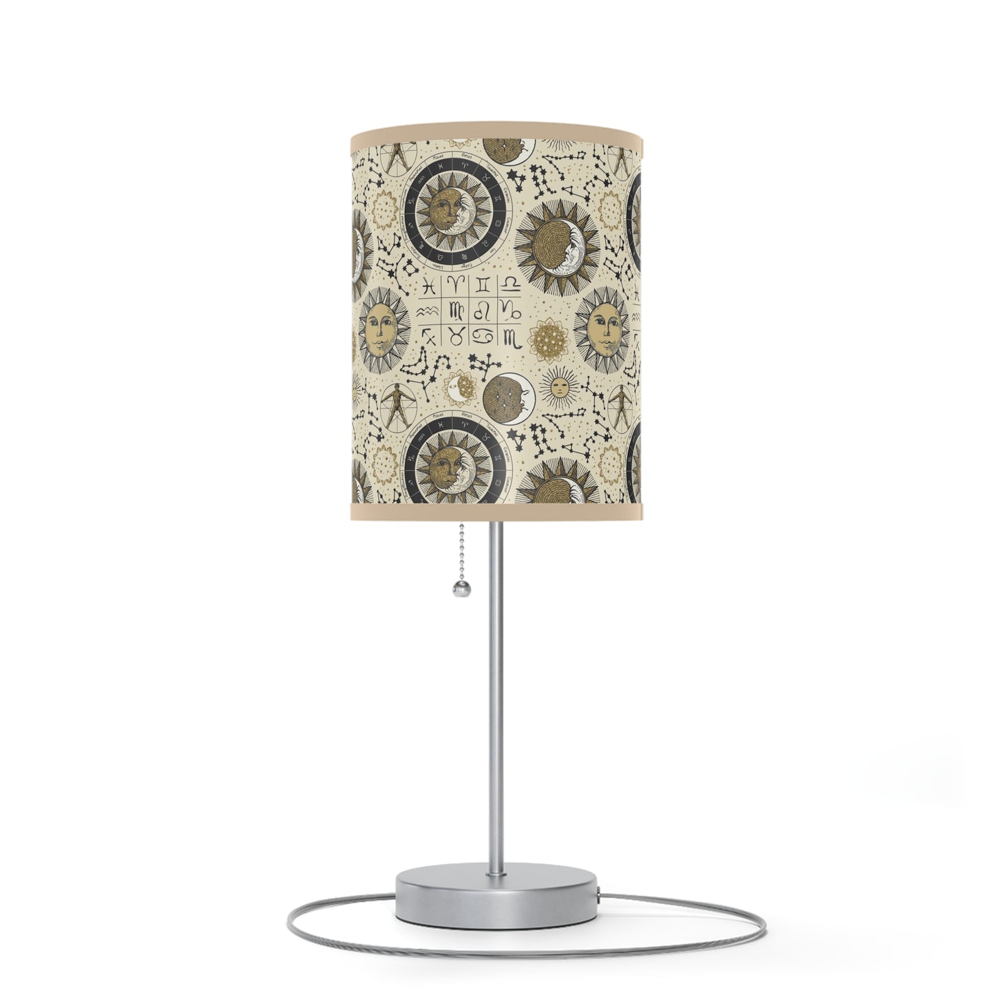 Table Lamp: Silver W/Black Trim; The Sun, The Moon, and The Stars [Zodiac Symbols]