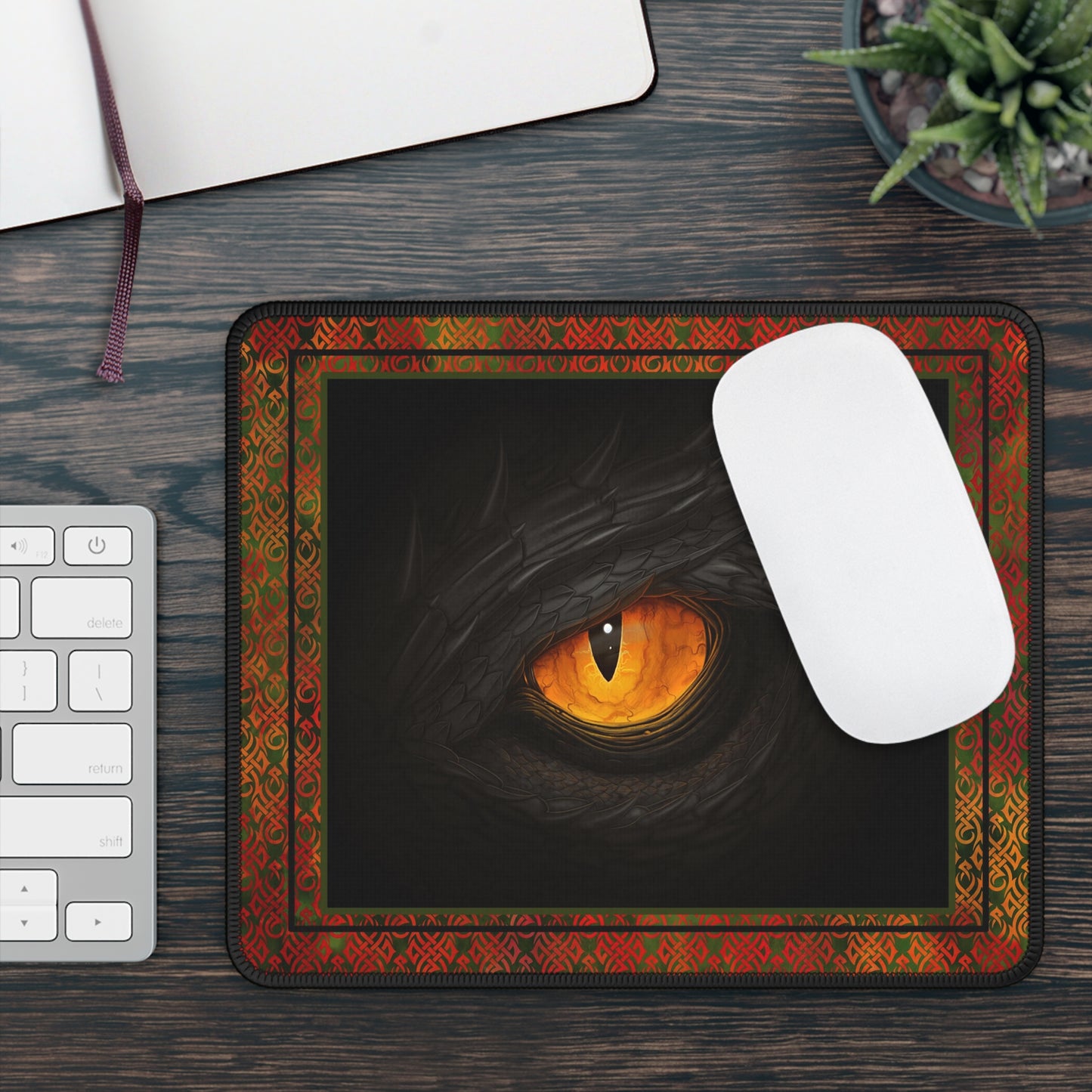 Mouse Pad-Gaming;  9x7 - "Dragons" [Fire Red Tonal-Black Eyes-2]