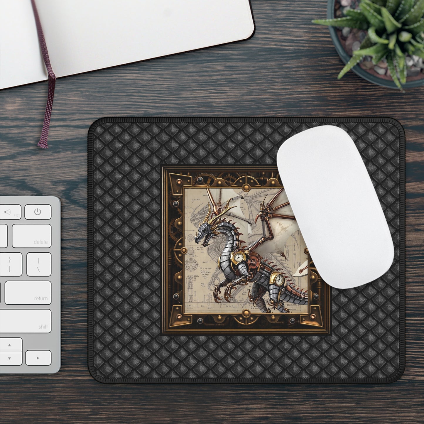 Mouse Pad-Gaming;  9x7:  Steampunk Dragons [Dagon W/Clock-Wings]