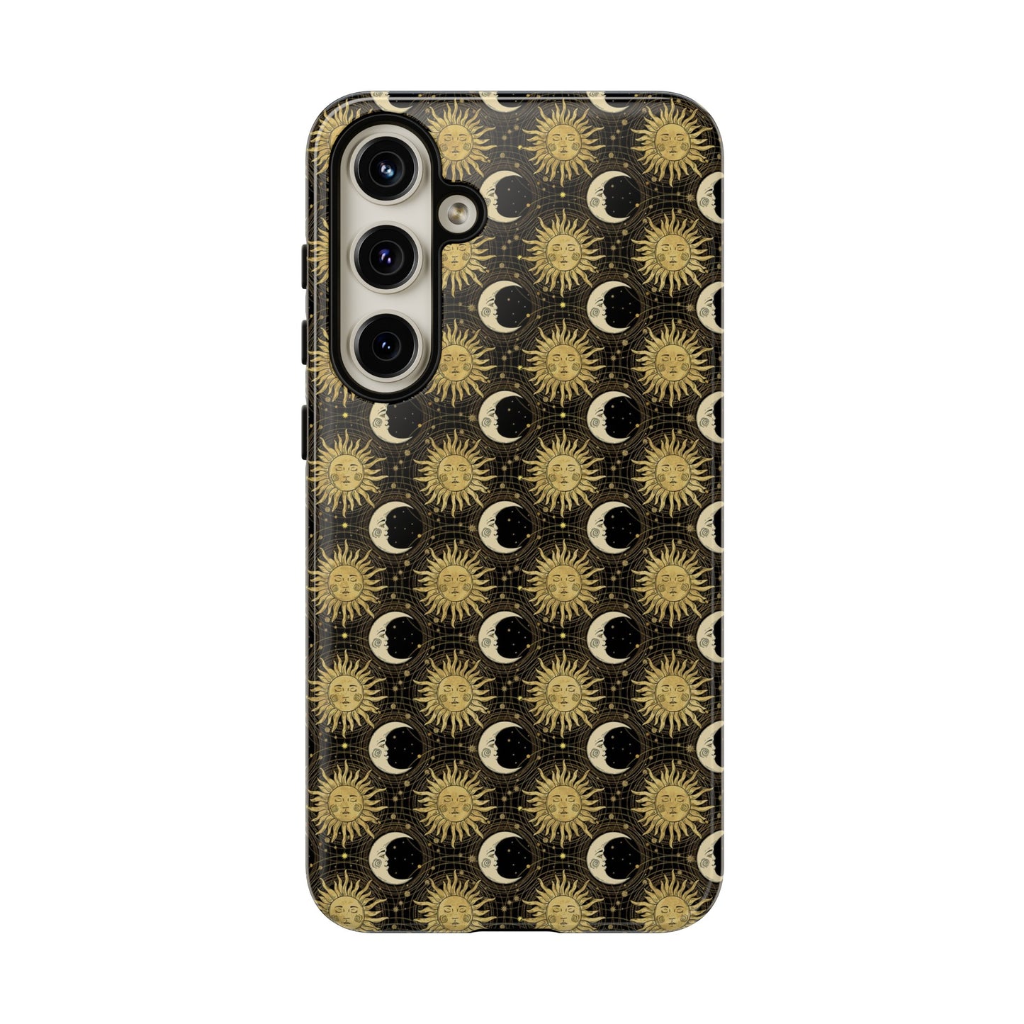 Samsung Galaxy Series Tough Case-Phone Case: The Sun, The Moon, And The Stars [Gold Sun, Moon Face]