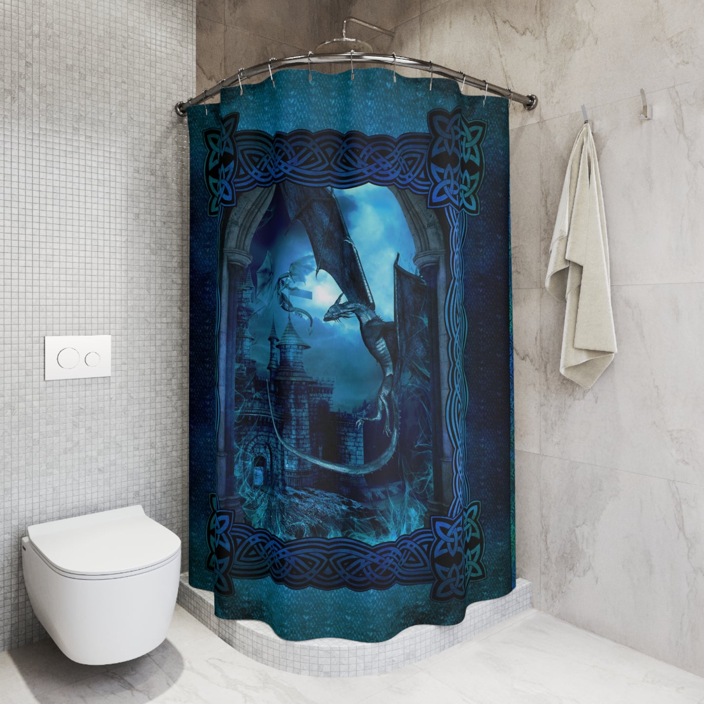 Shower Curtain (71" × 74"):   Dragson [Blue Fury]