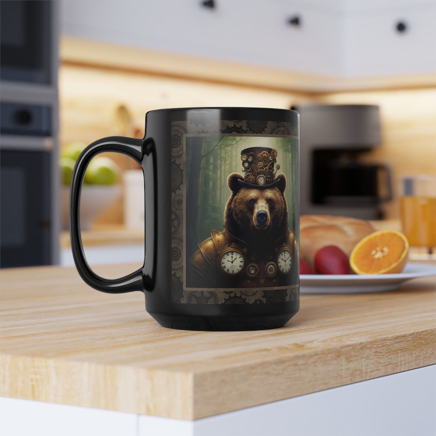 Black Mug-15oz:  "Steampunk Bear" Panel