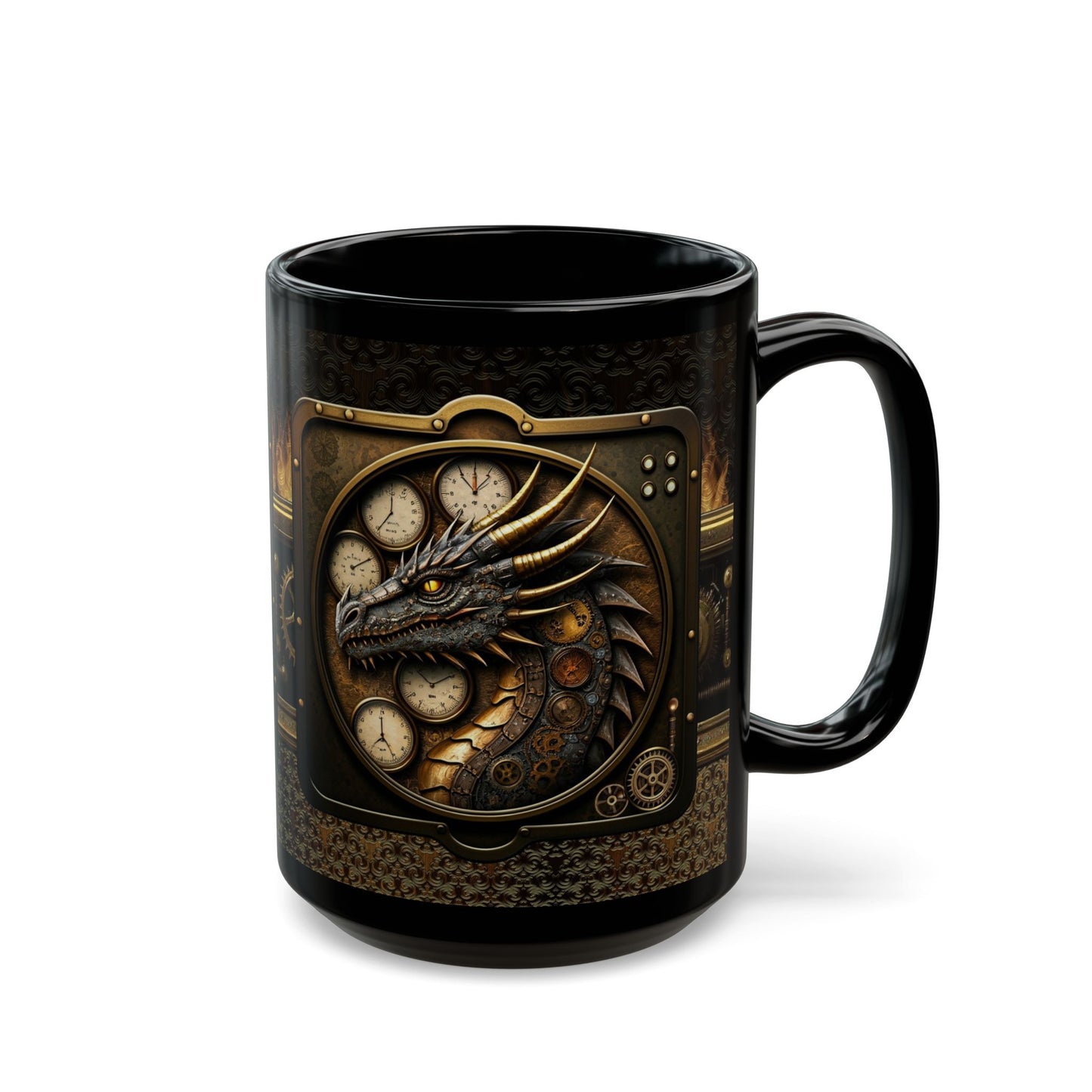 Black Mug-15oz:  "Dragons Steampunk" Panel