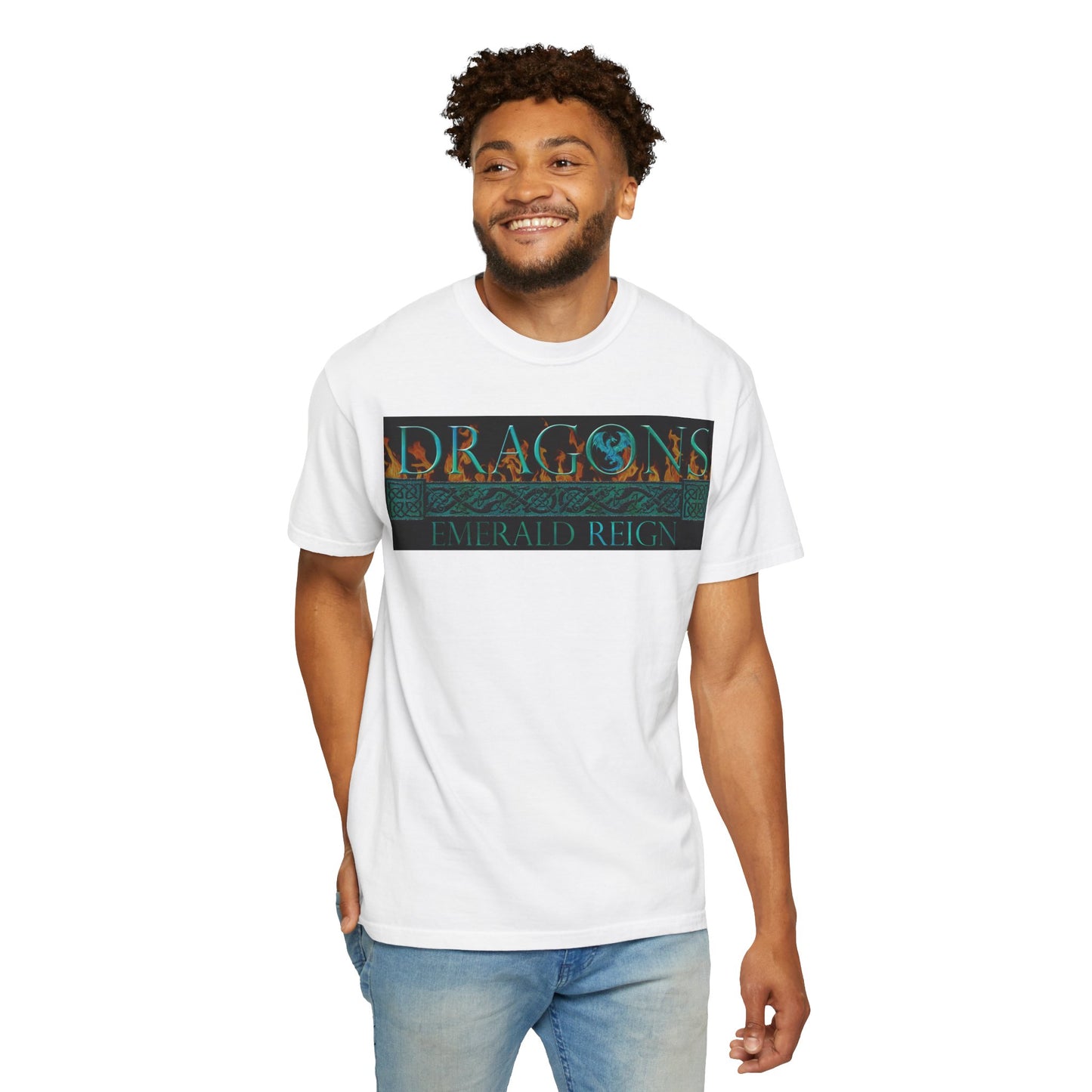 Unisex Heavy Cotton Tee:  "Emerald Dragons" [Banner/Panel]