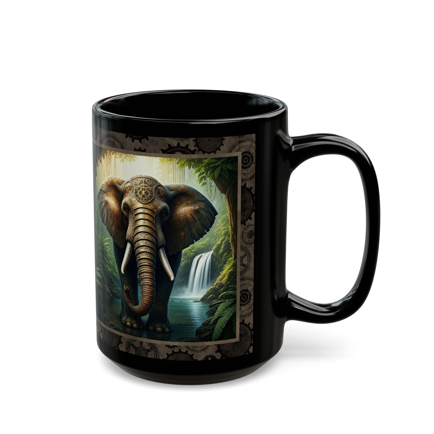 Black Mug-15oz:  "Steampunk Elephant" Panel