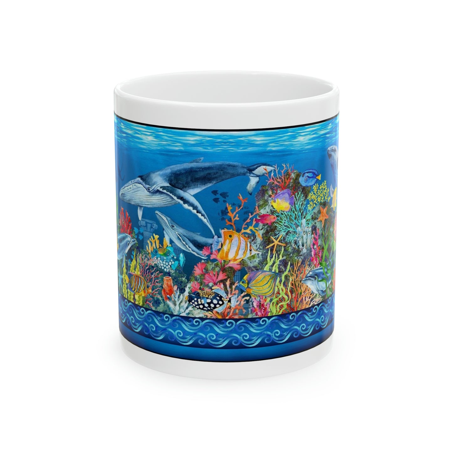 Ceramic Mug:  White; "Calypso" [Sea Life Panel]