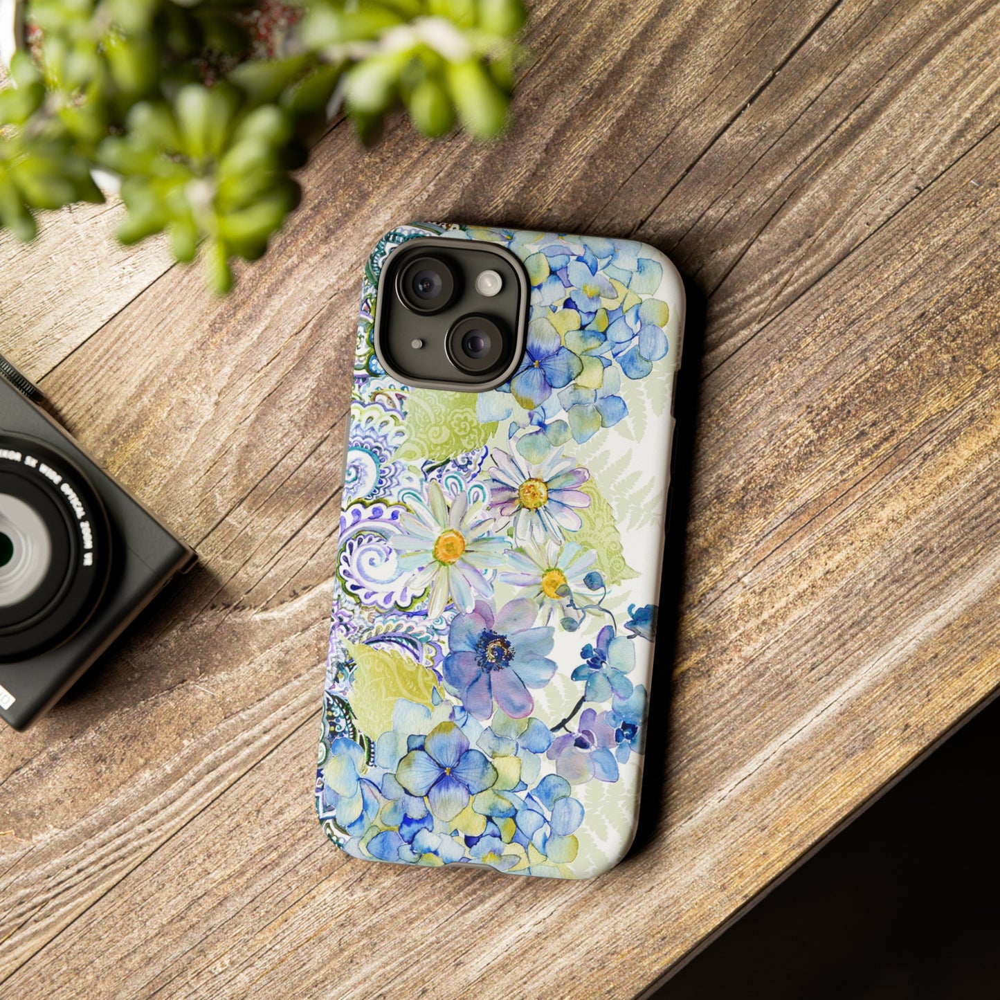 Apple I-Phone 15 (Series) Tough Case-Phone Case:  Leah [Light Blue Flower Border]